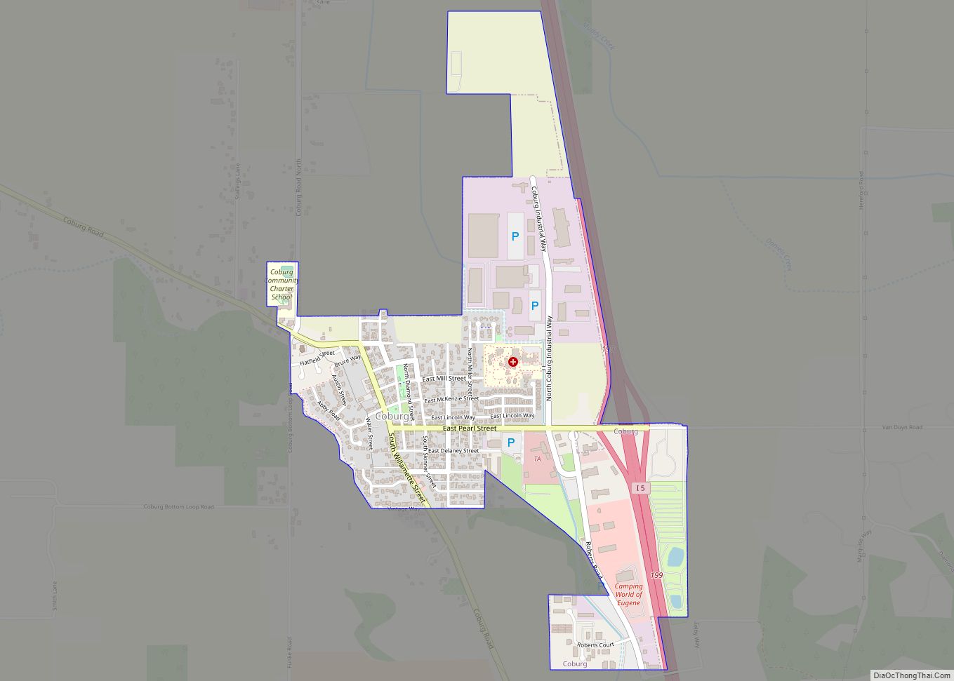 Map of Coburg city, Oregon