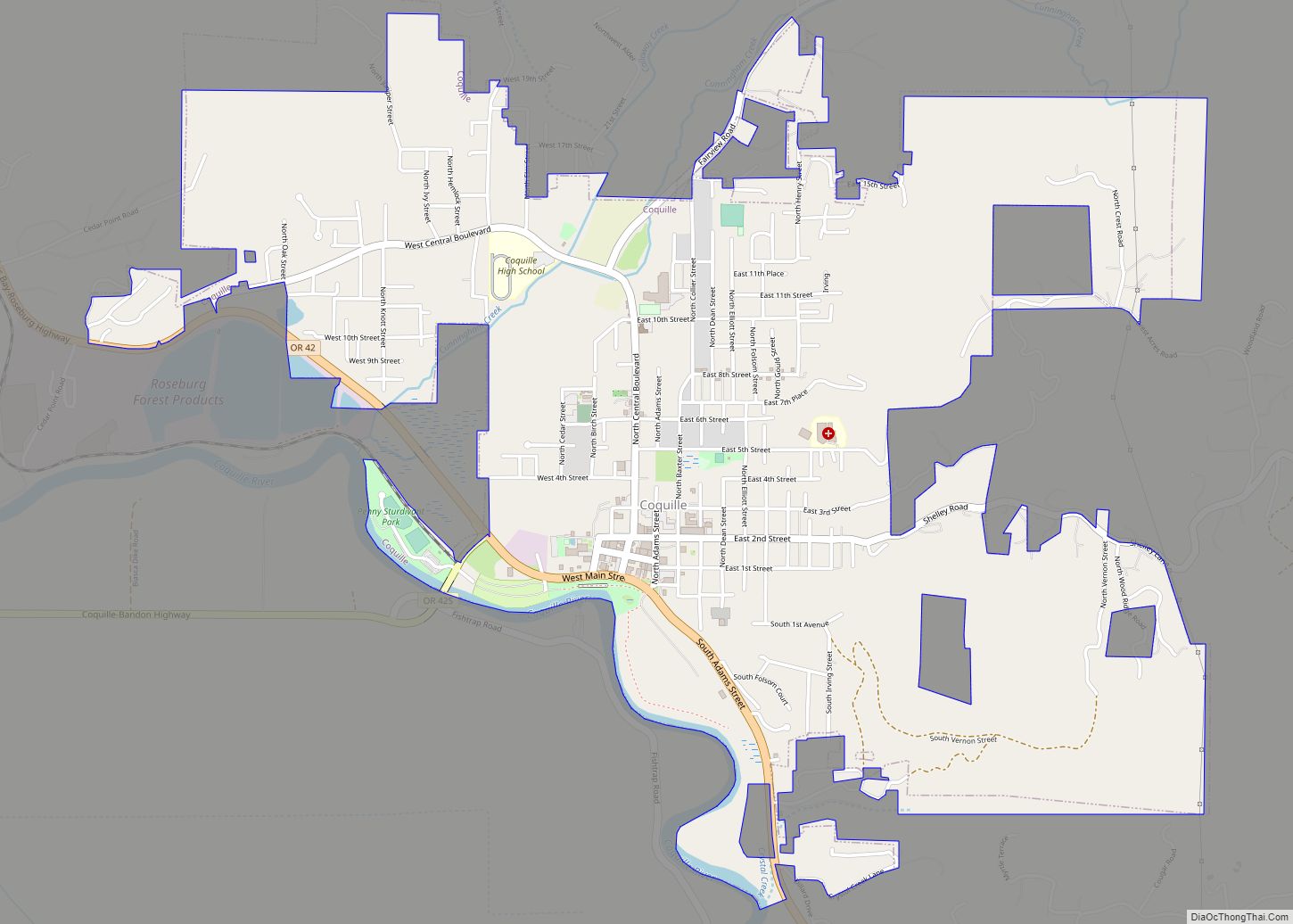 Map of Coquille city