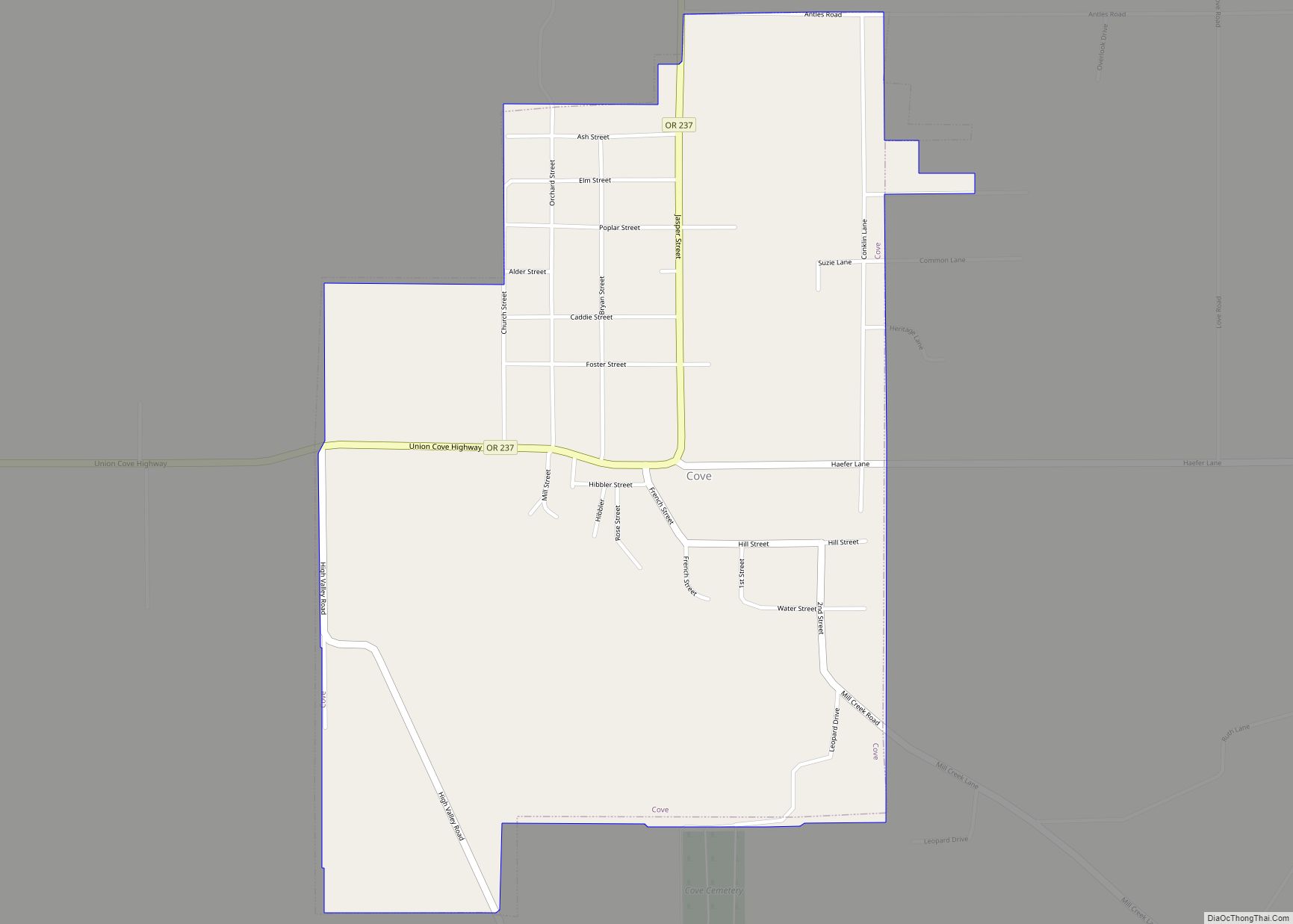 Map of Cove city, Oregon