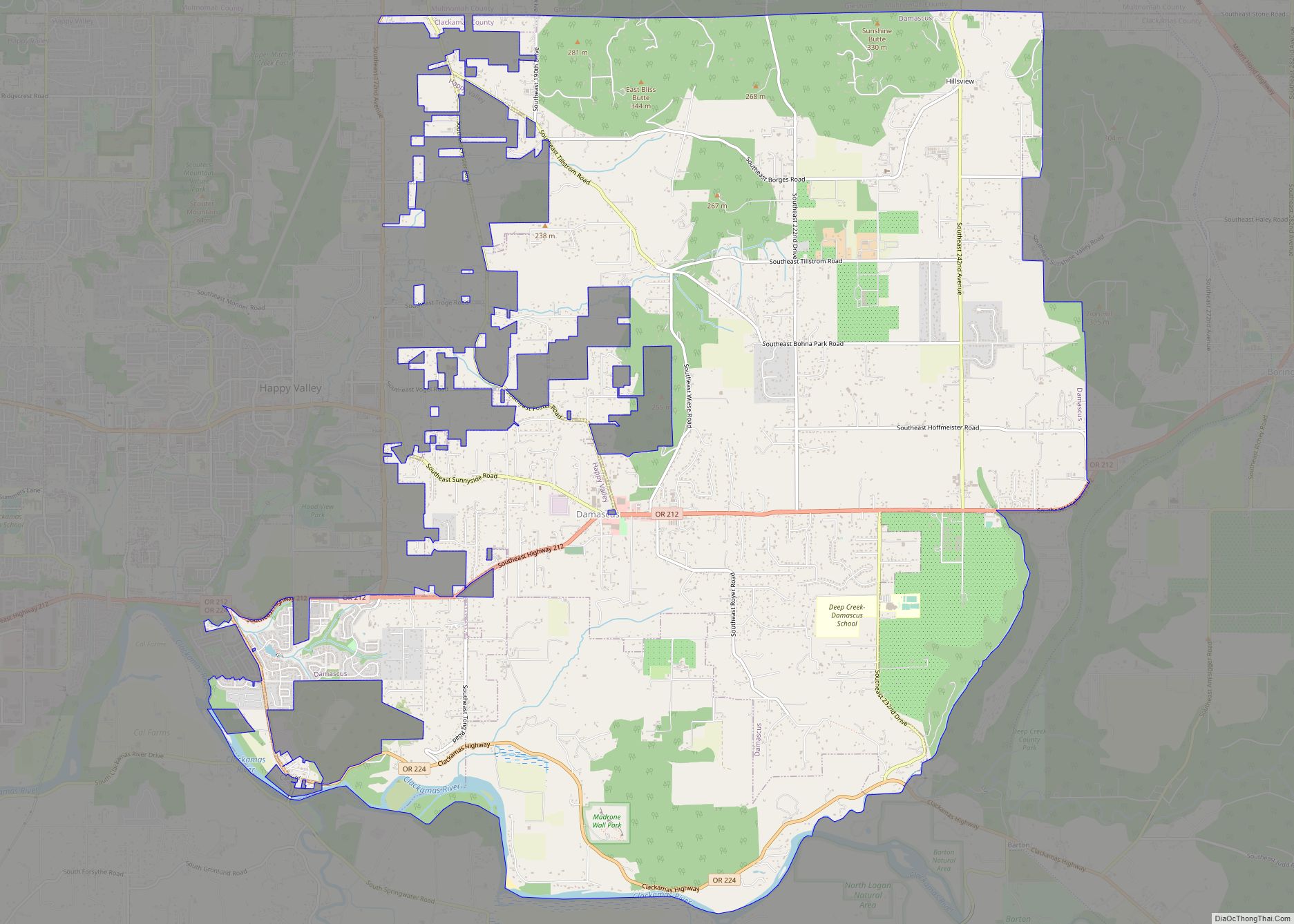 Map of Damascus CDP, Oregon