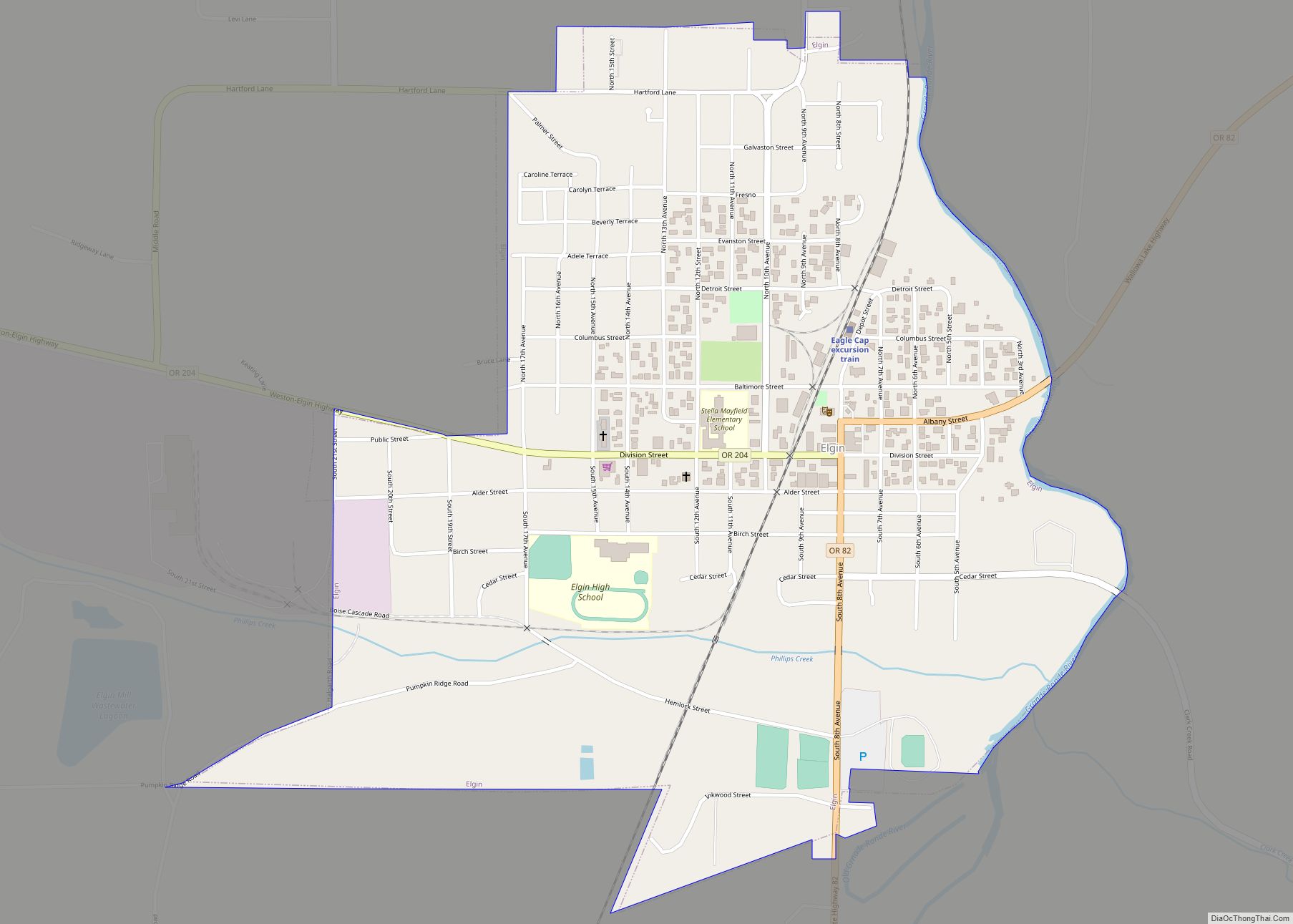 Map of Elgin city, Oregon