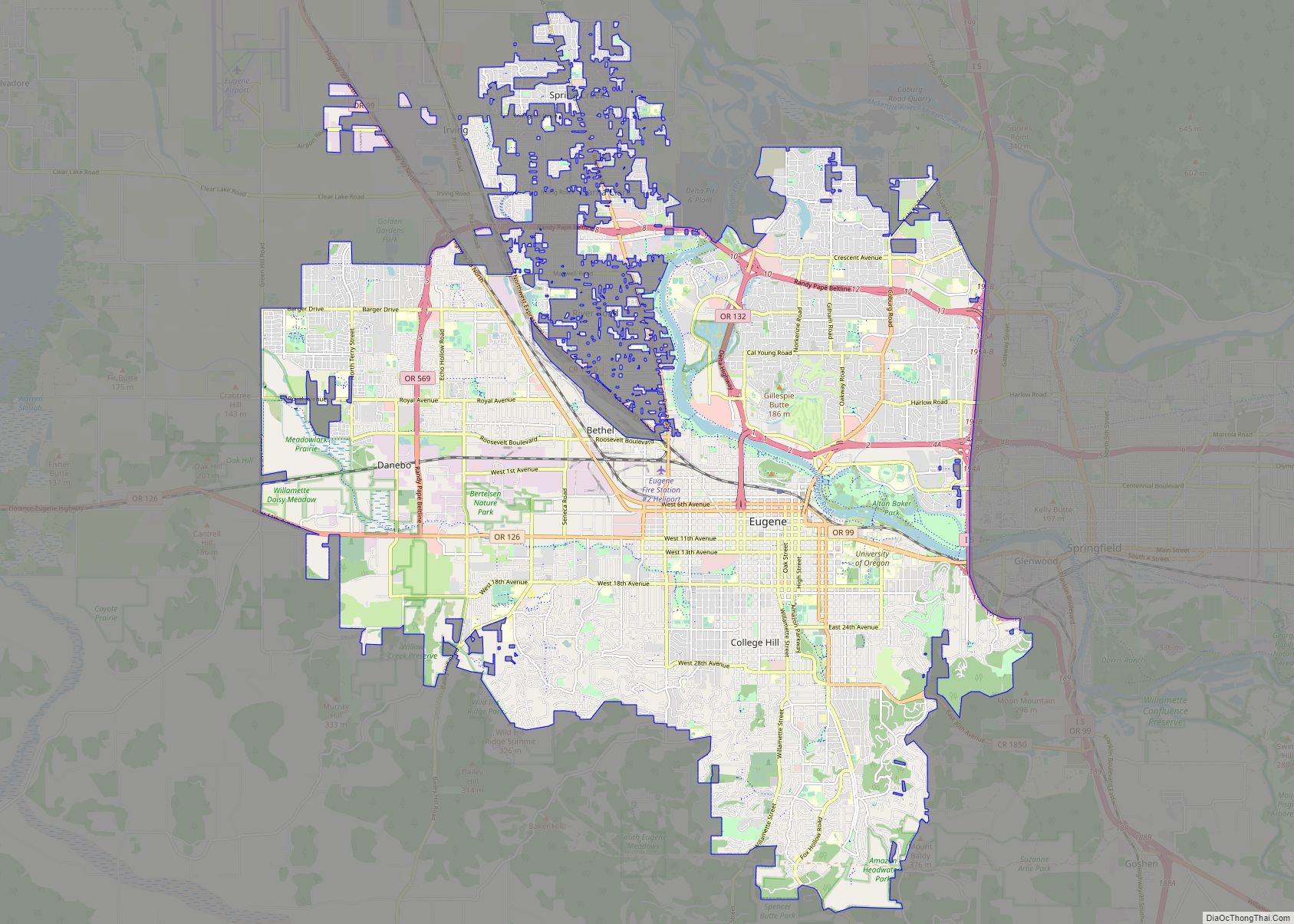 Map of Eugene city, Oregon