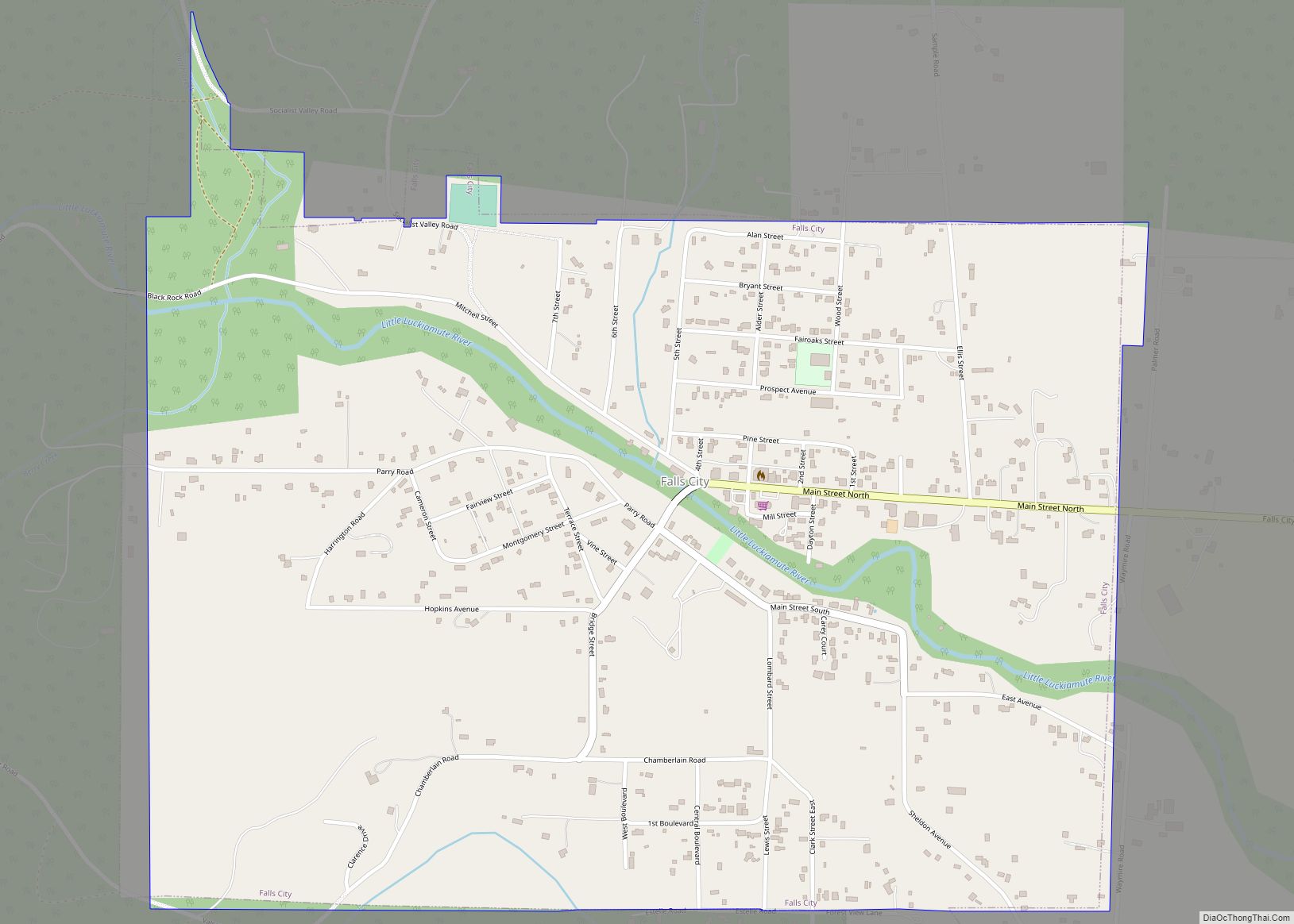 Map of Falls City, Oregon