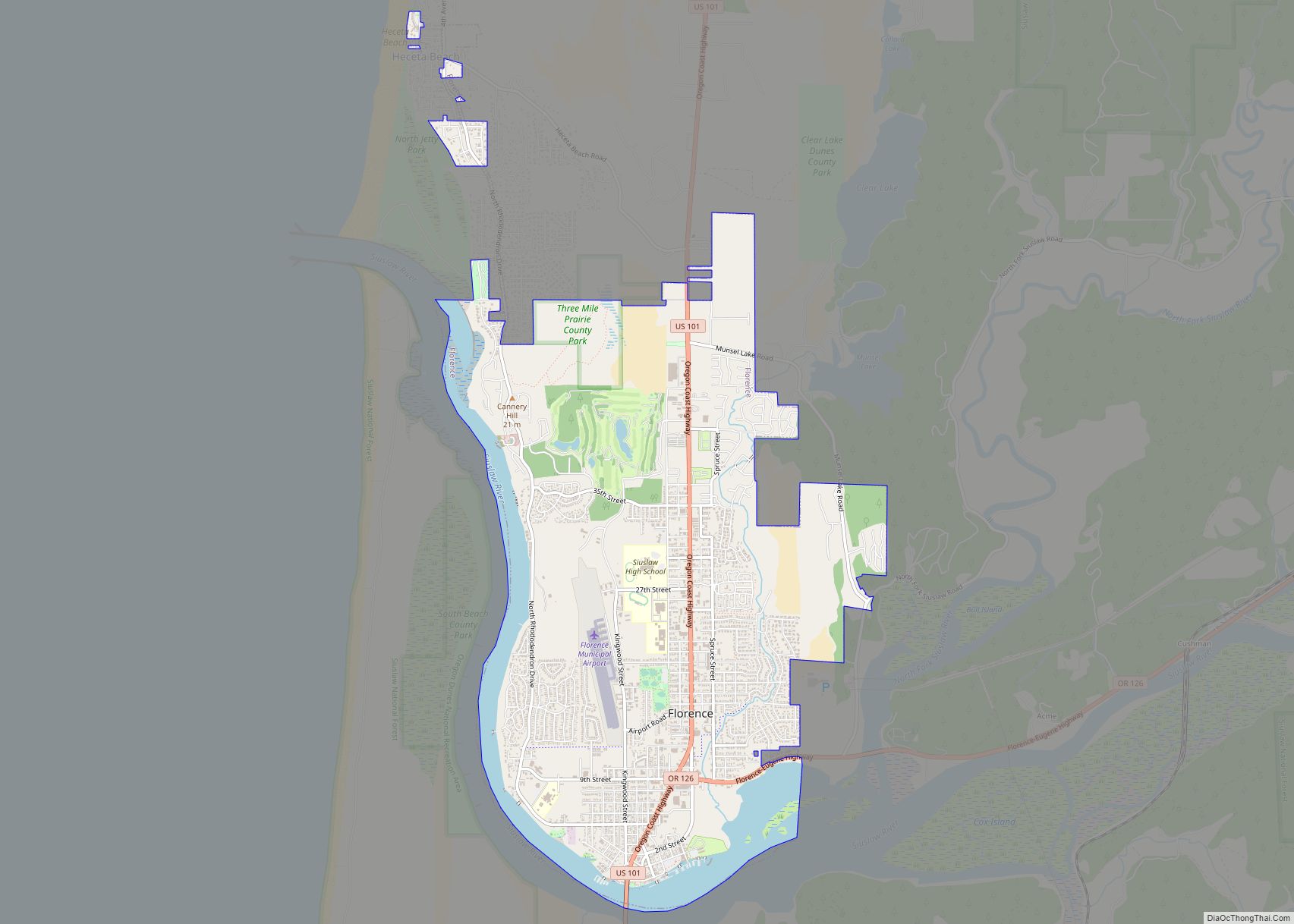 Map of Florence city, Oregon