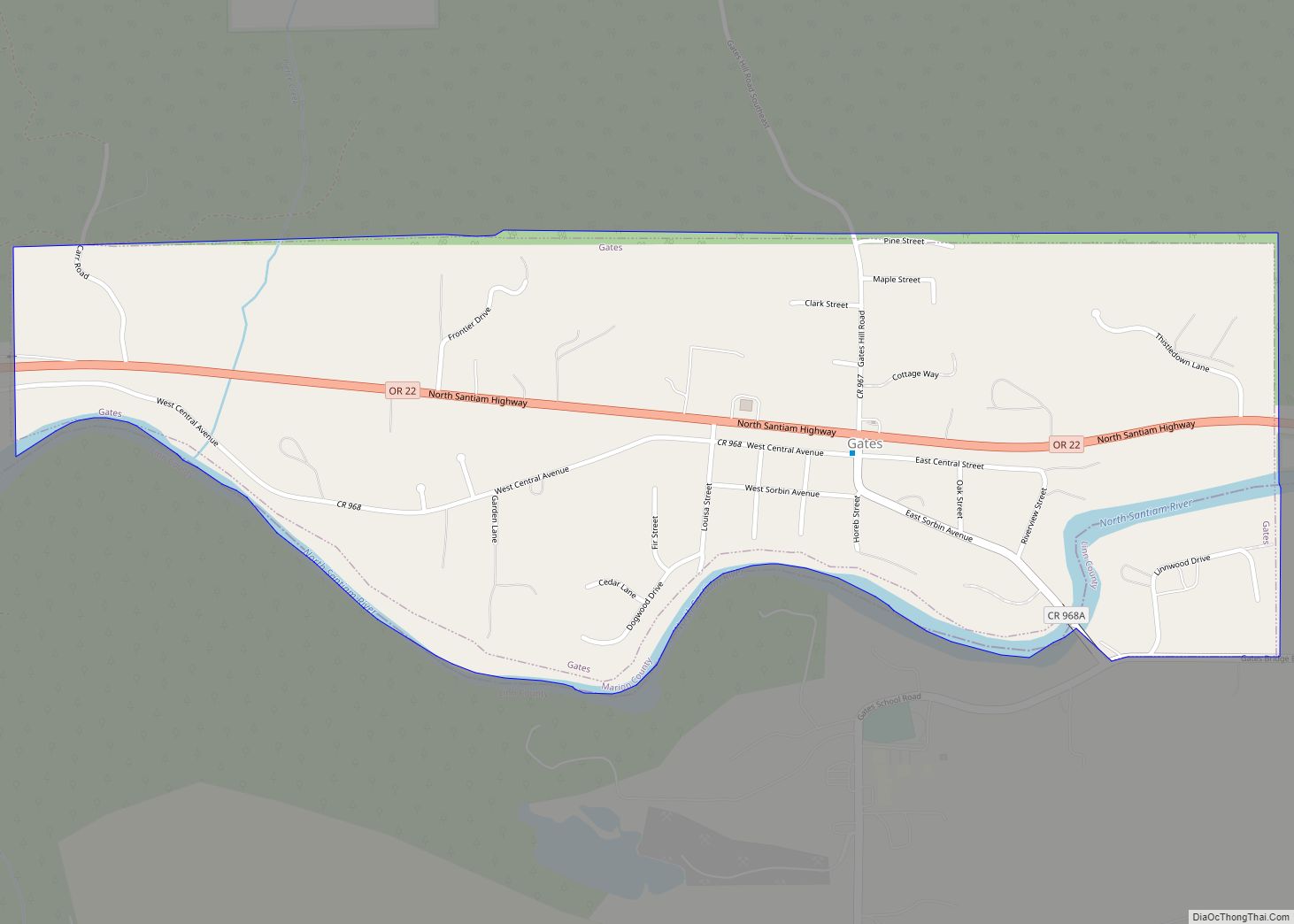 Map of Gates city, Oregon