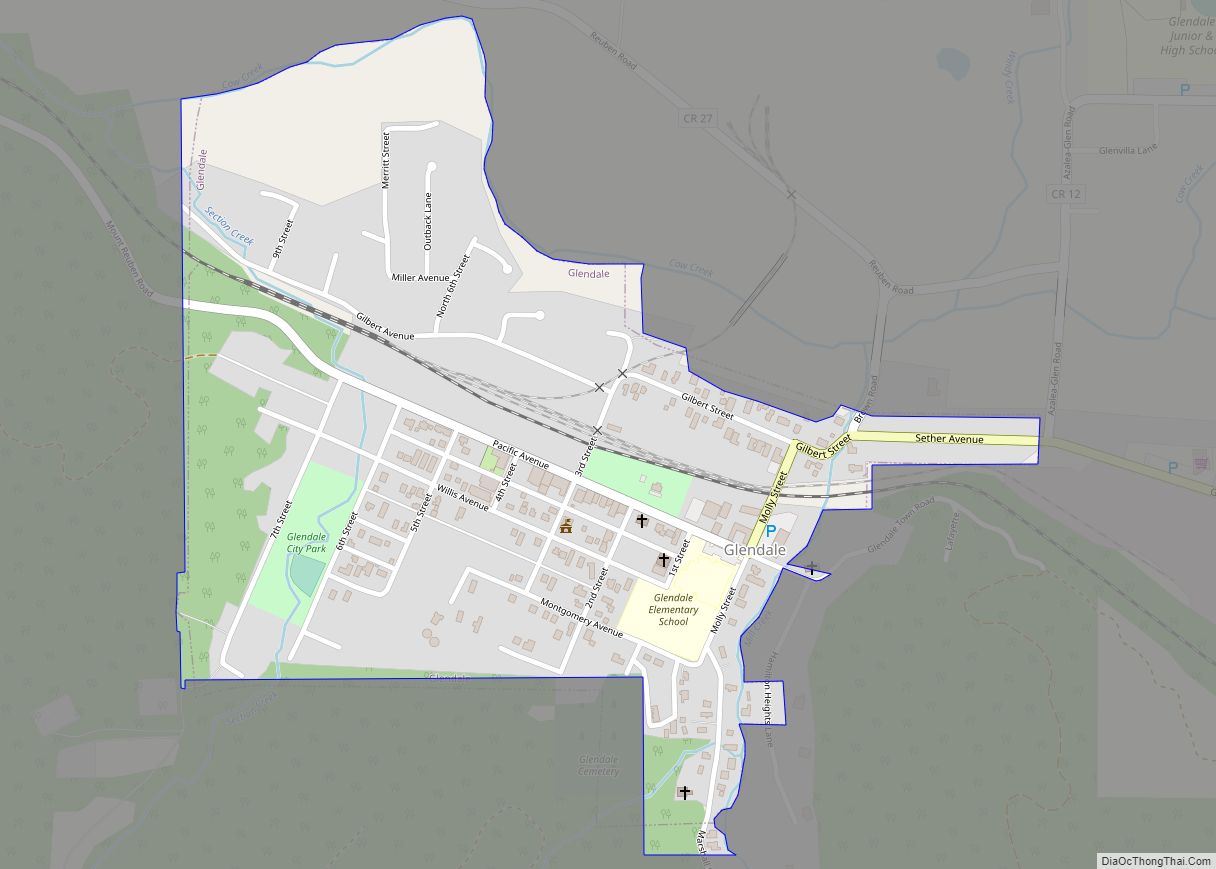 Map of Glendale city, Oregon