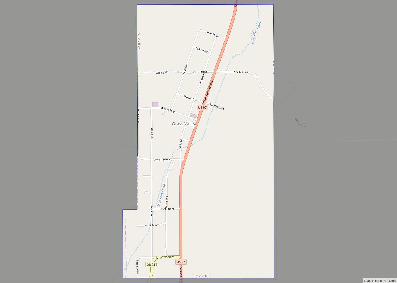 Map of Grass Valley city, Oregon