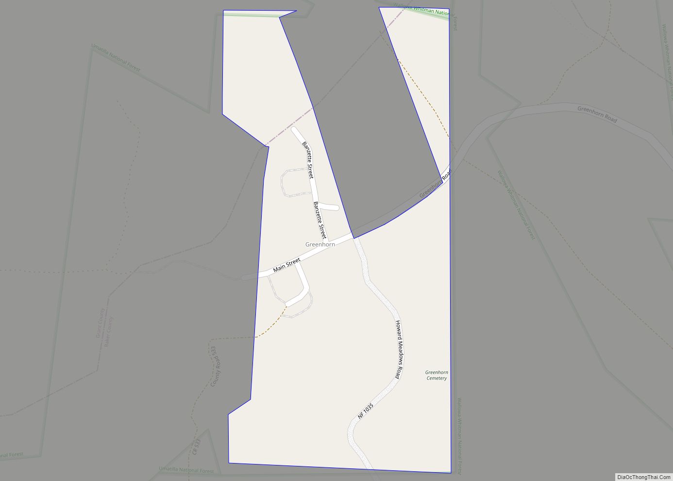 Map of Greenhorn city, Oregon