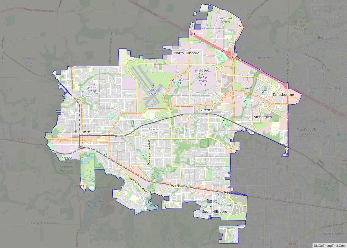 Map of Hillsboro city, Oregon