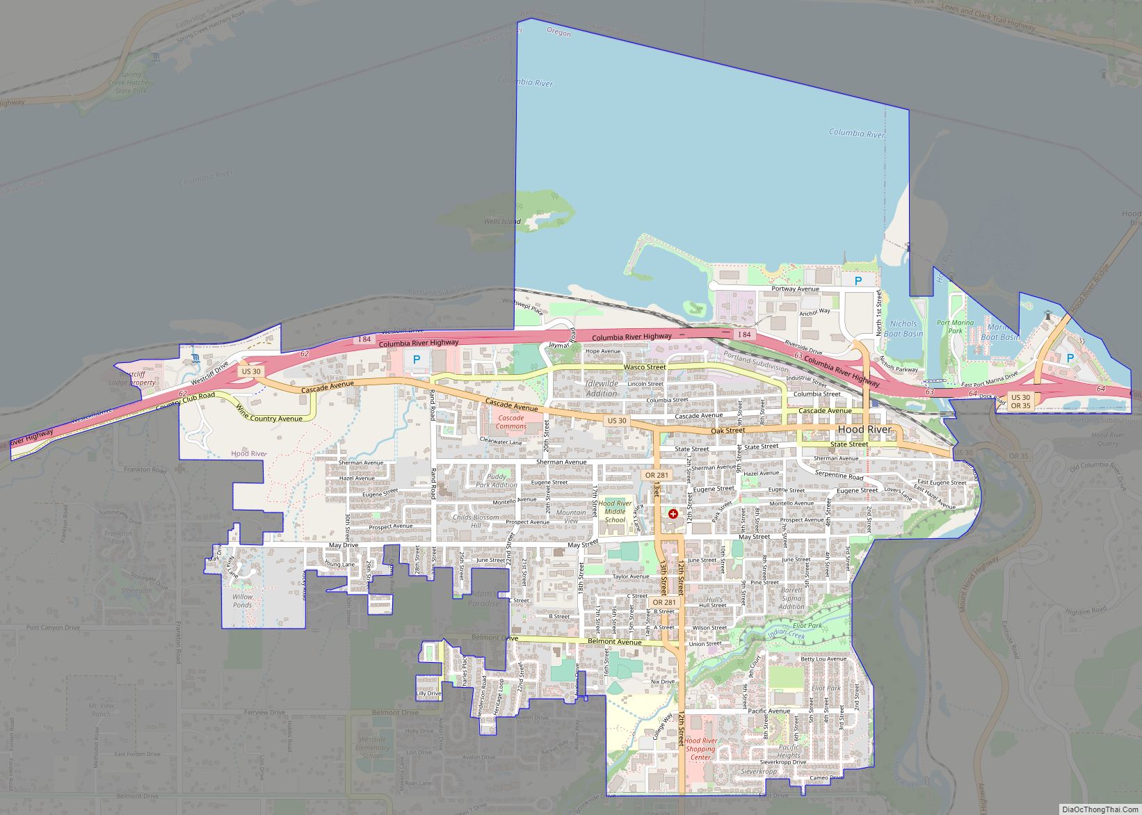 Map of Hood River city