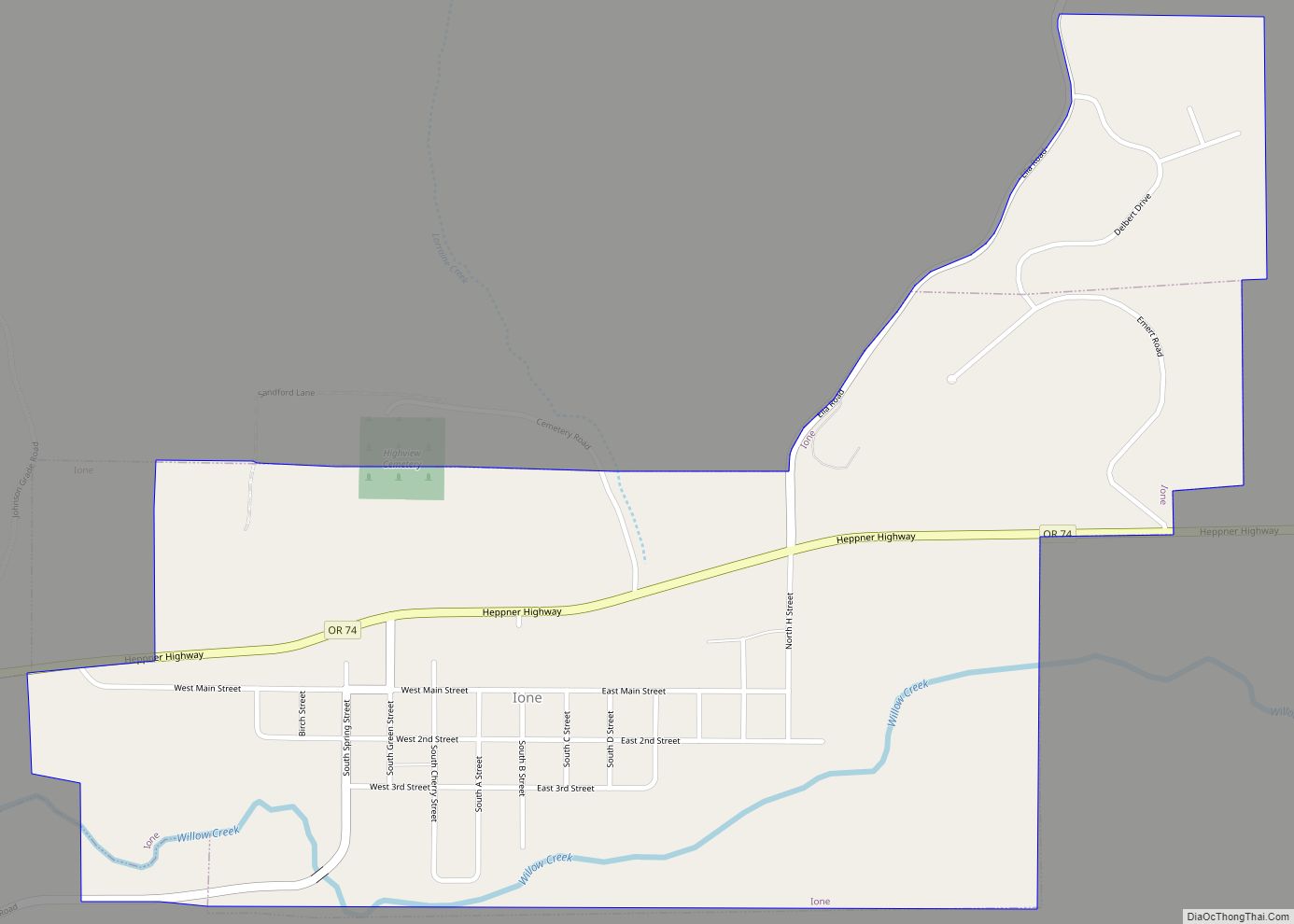 Map of Ione city, Oregon