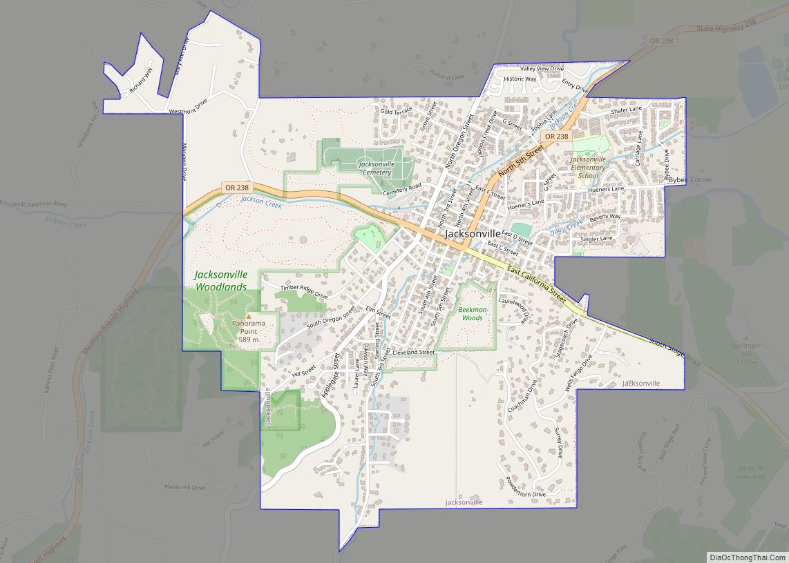 Map of Jacksonville city, Oregon