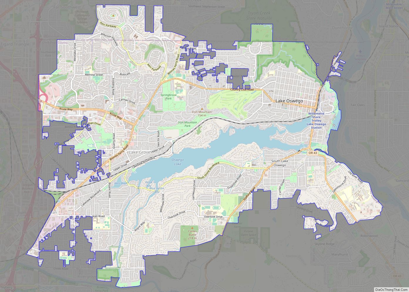 Map of Lake Oswego city