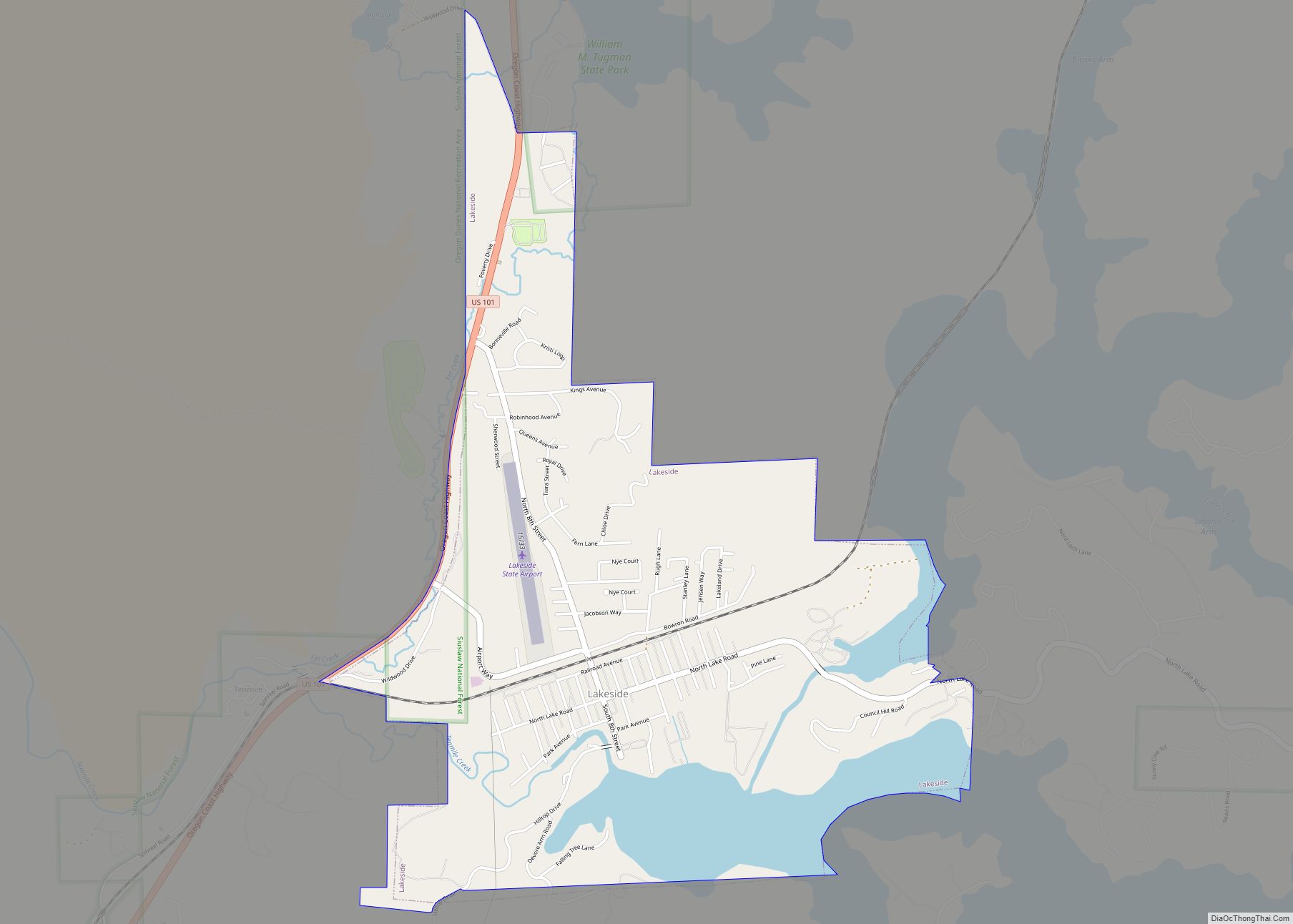 Map of Lakeside city, Oregon