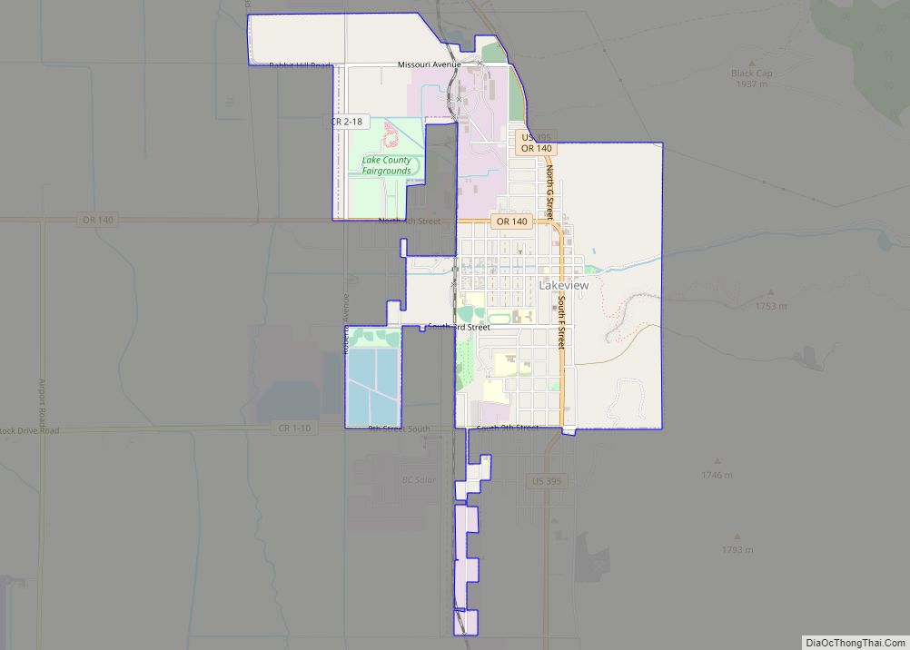 Map of Lakeview town, Oregon