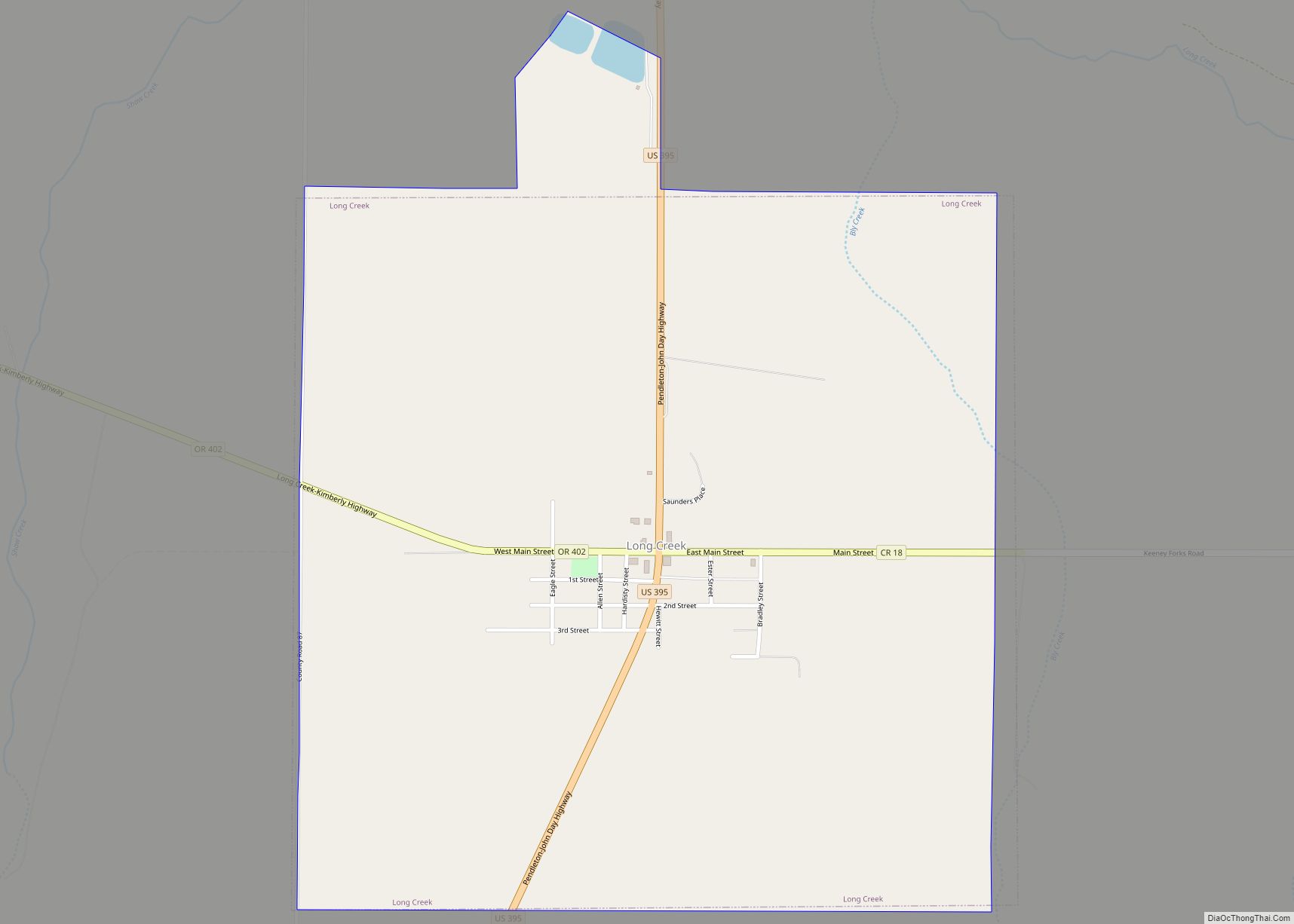 Map of Long Creek city, Oregon