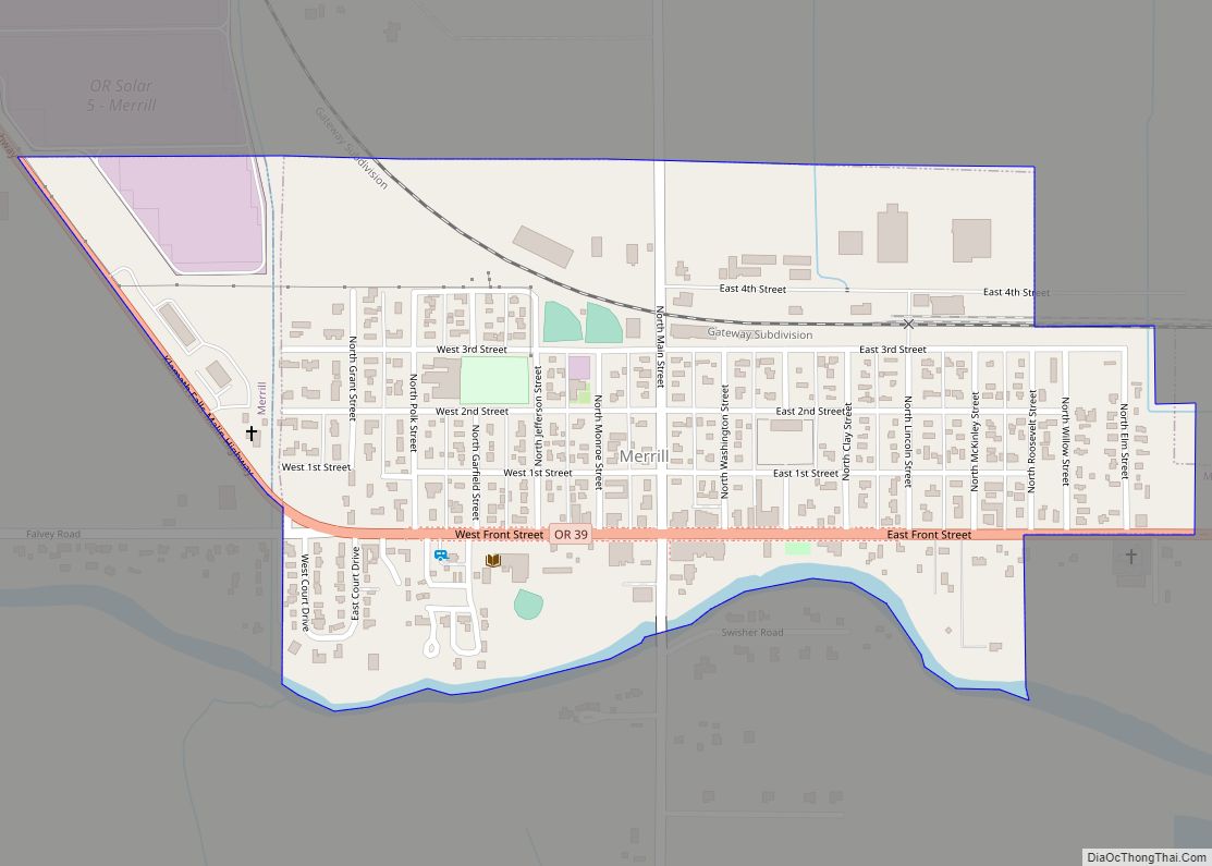 Map of Merrill city, Oregon