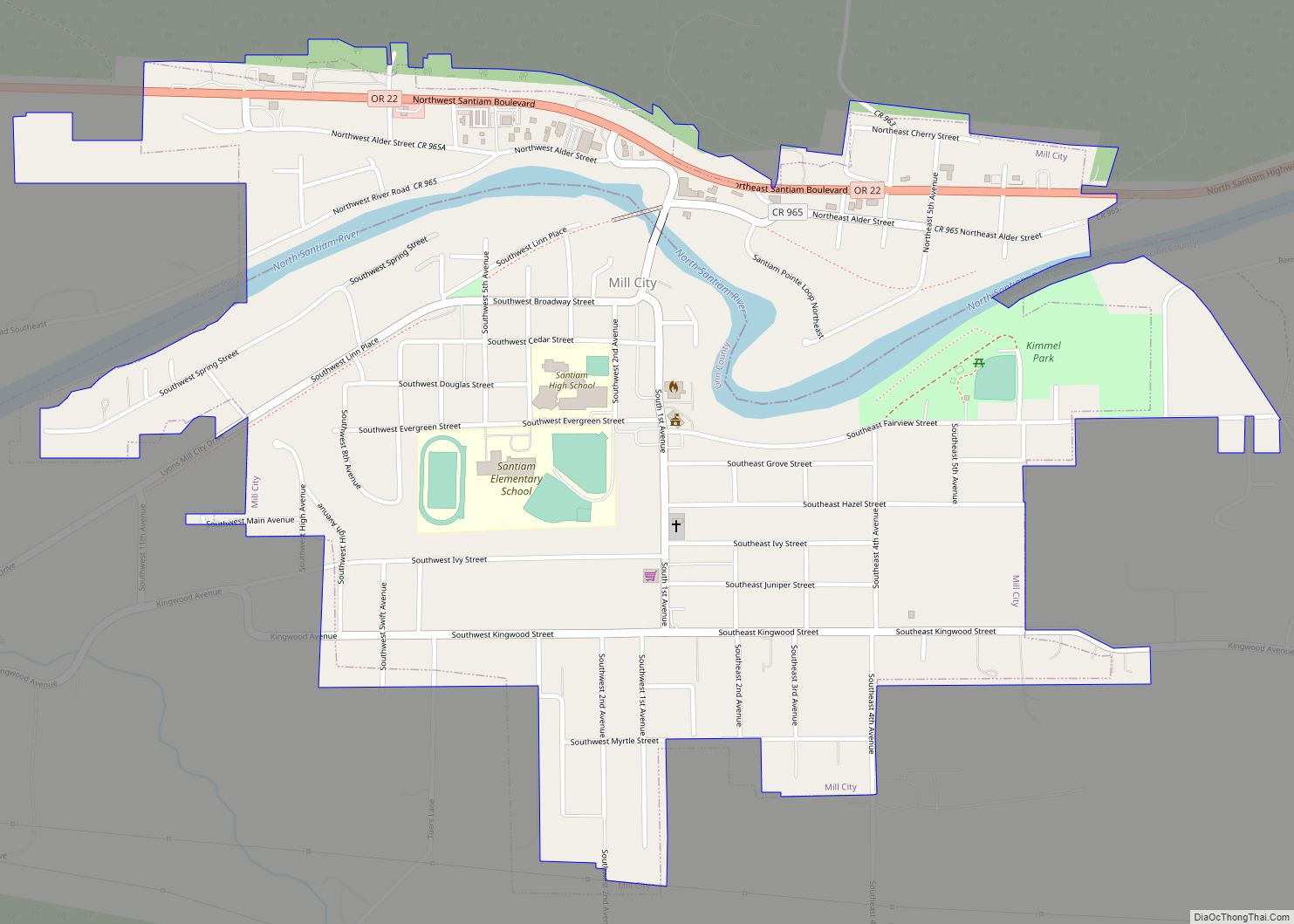 Map of Mill City city
