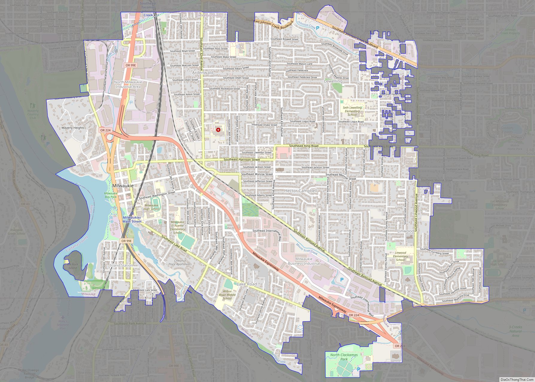 Map of Milwaukie city