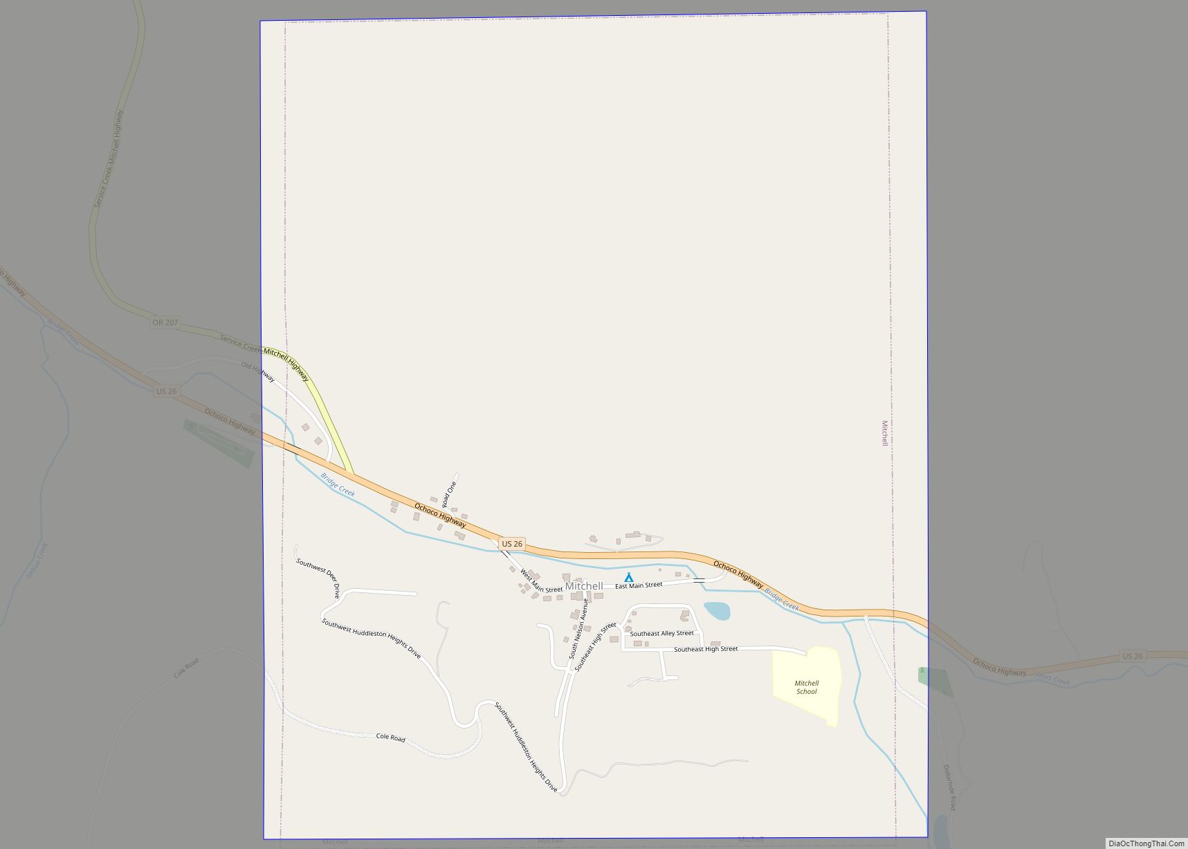 Map of Mitchell city, Oregon