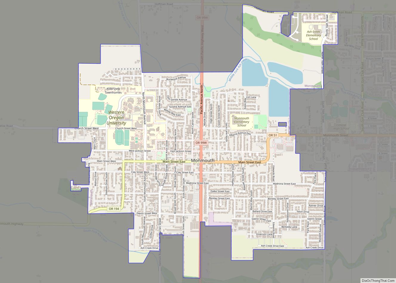 Map of Monmouth city, Oregon