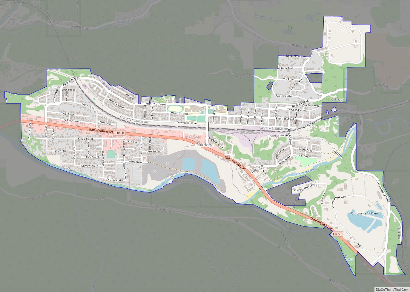 Map of Oakridge city