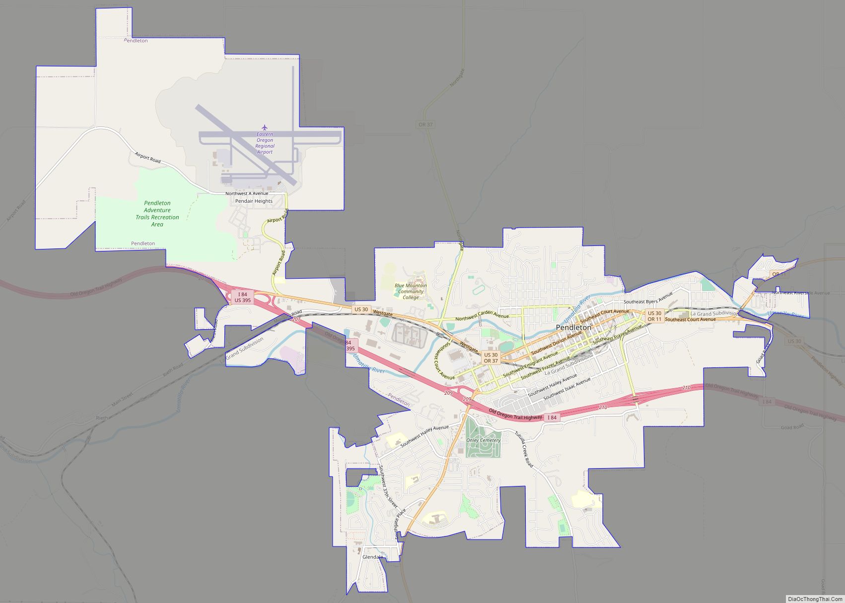 Map of Pendleton city, Oregon
