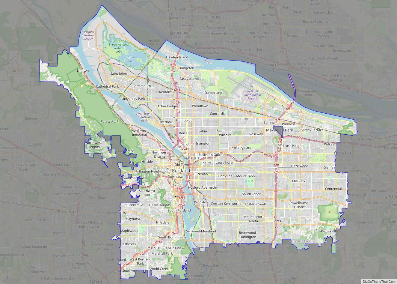Map of Portland city, Oregon