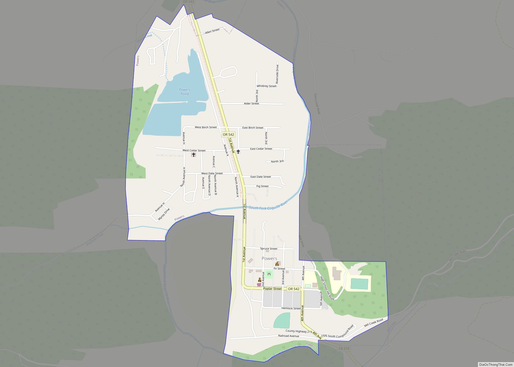 Map of Powers city, Oregon