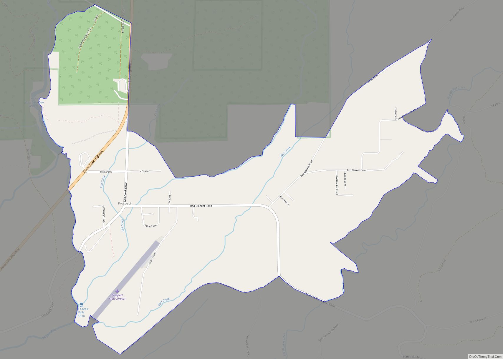 Map of Prospect CDP, Oregon