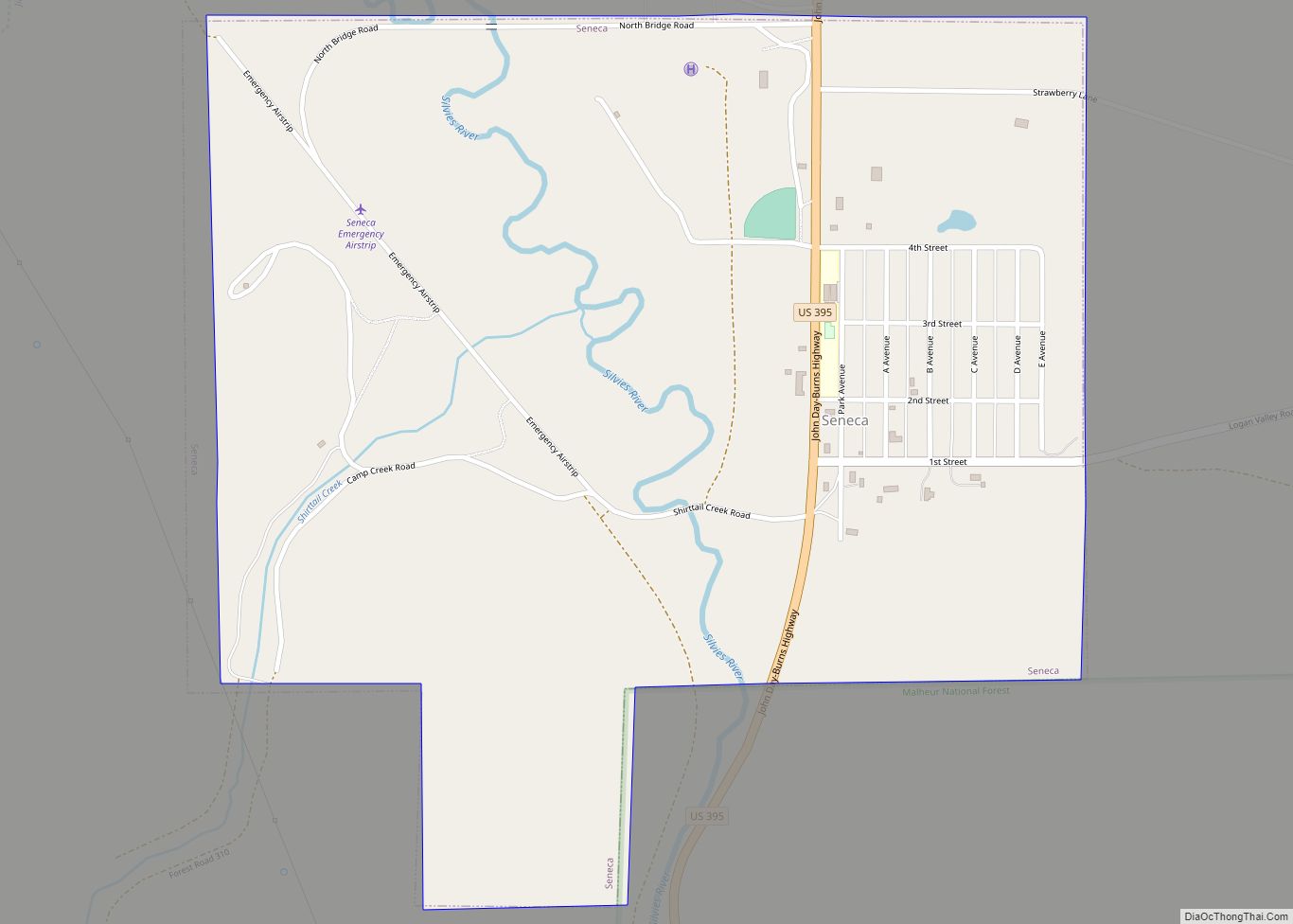 Map of Seneca city, Oregon