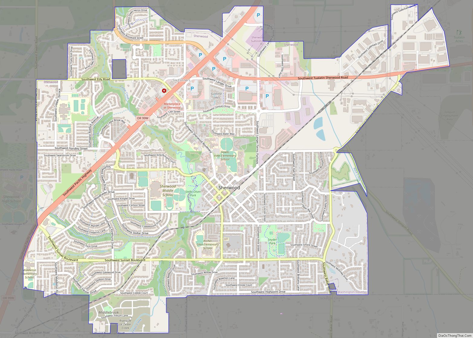 Map of Sherwood city, Oregon