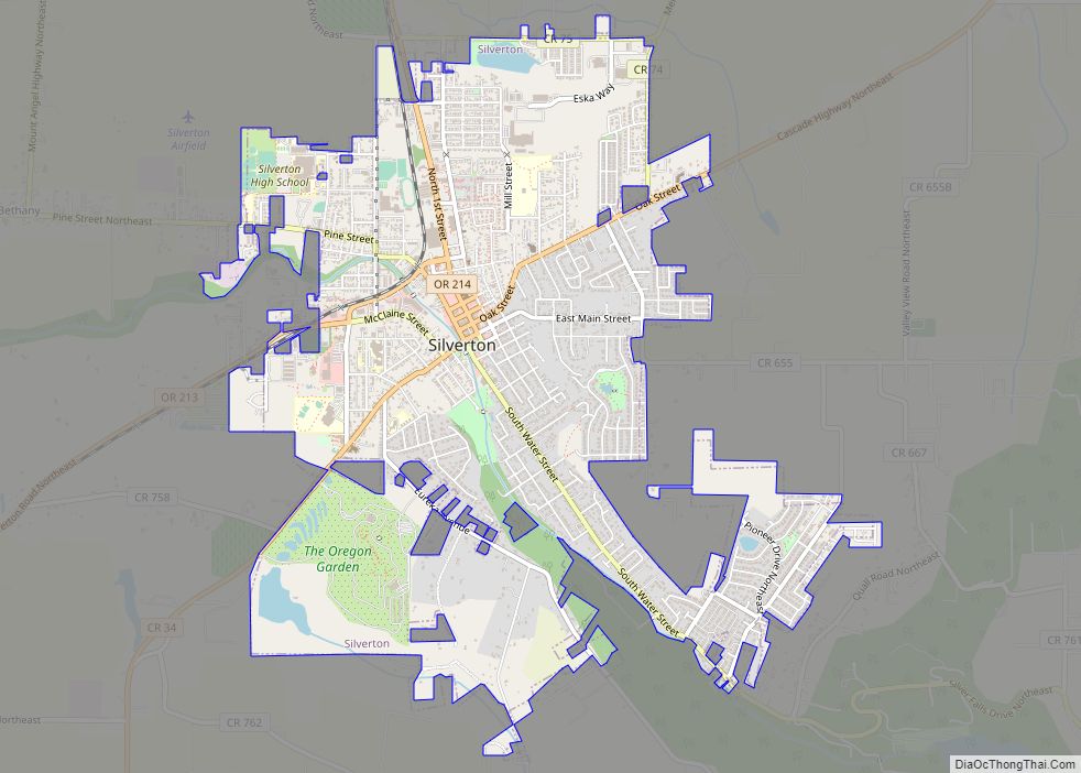 Map of Silverton city, Oregon