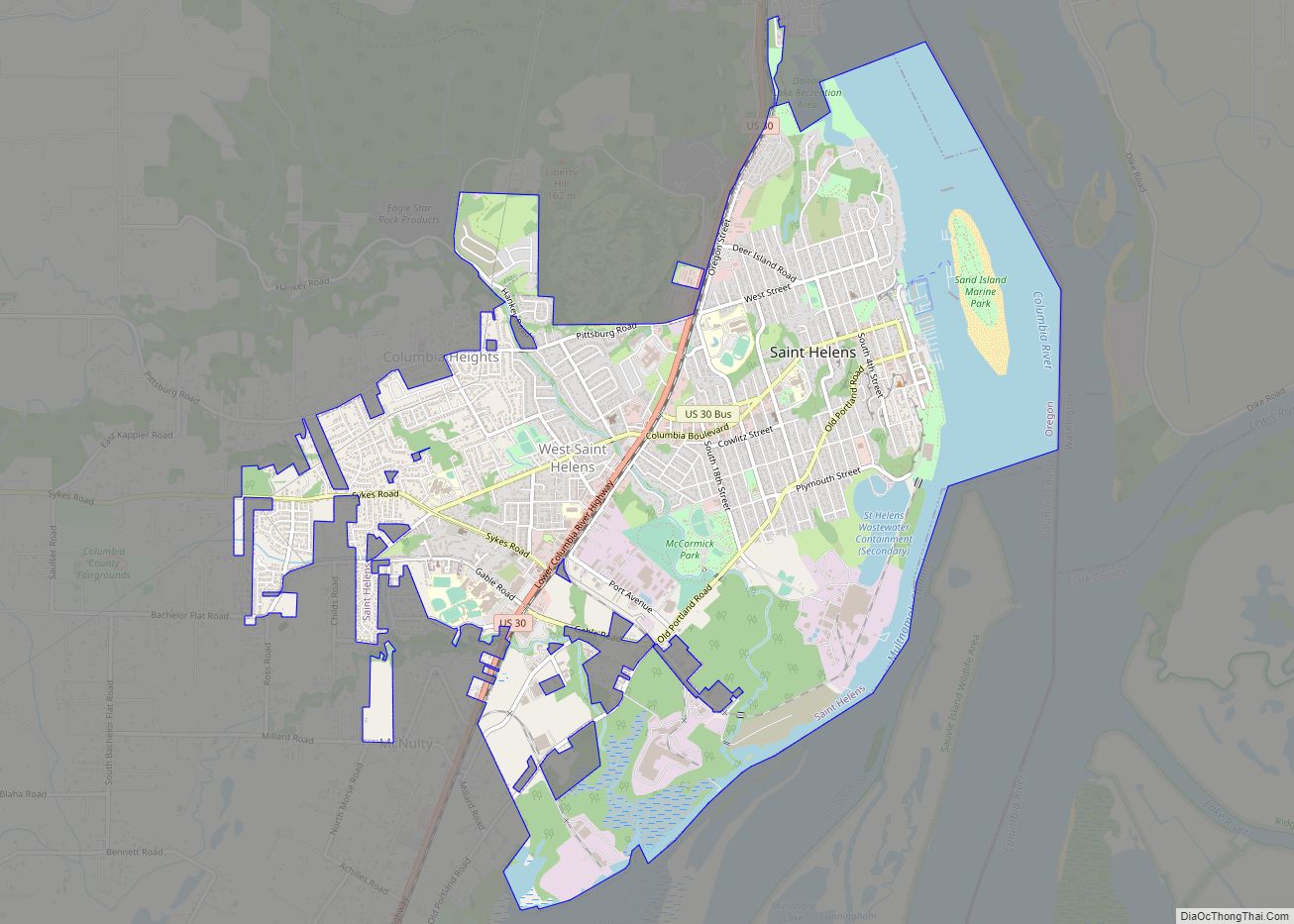 Map of St. Helens city