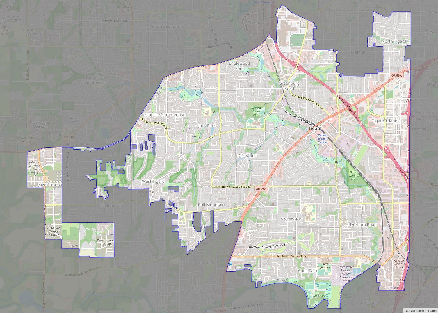 Map of Tigard city