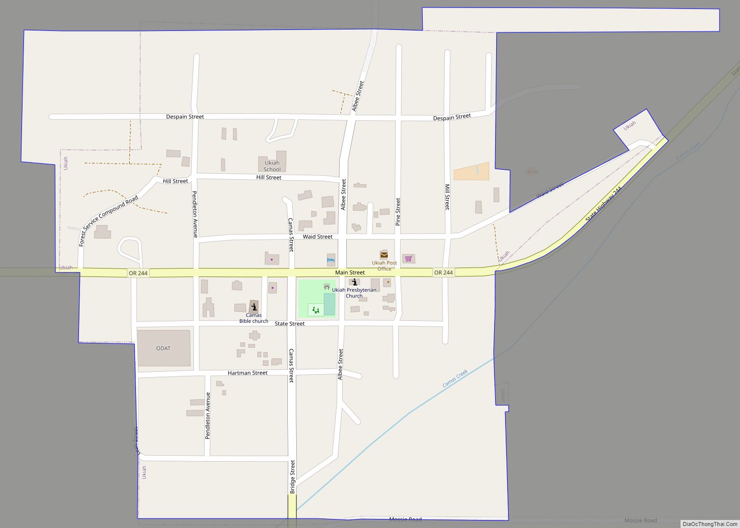 Map of Ukiah city, Oregon
