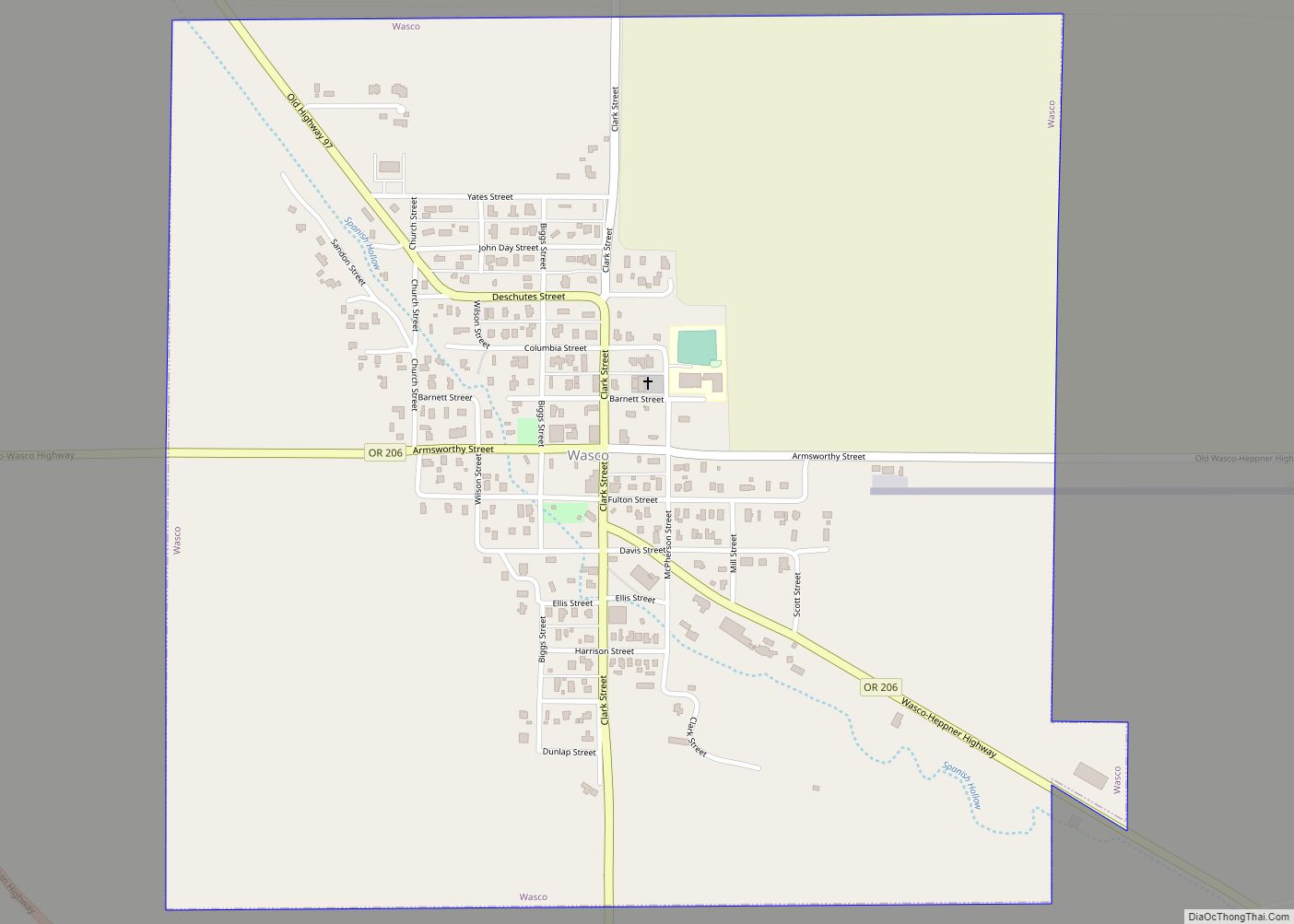 Map of Wasco city, Oregon