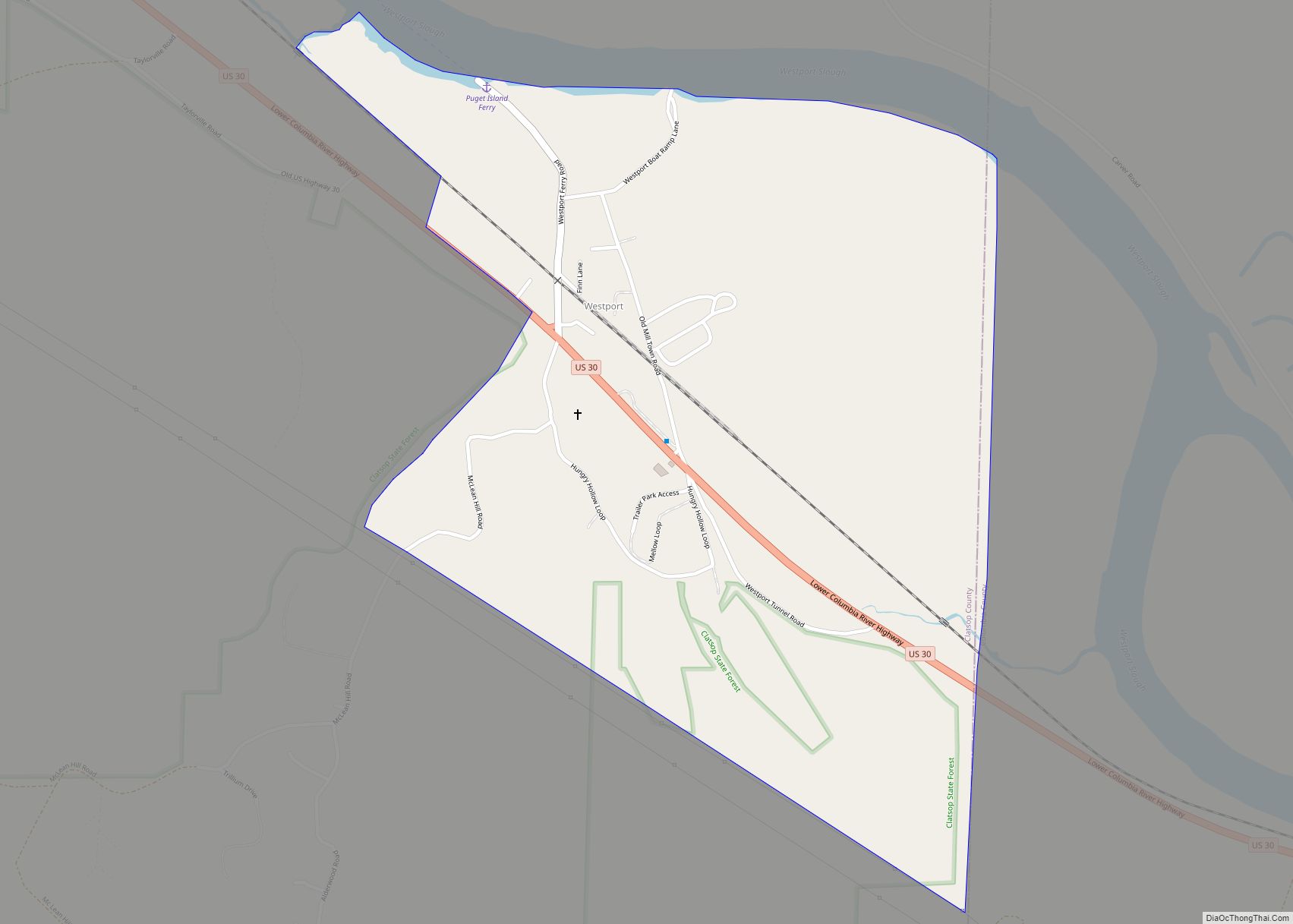 Map of Westport CDP, Oregon