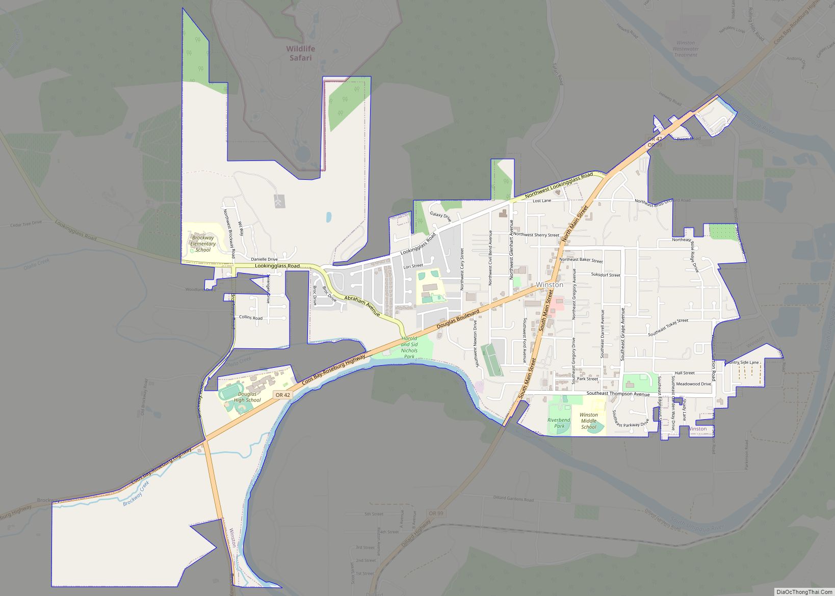 Map of Winston city, Oregon
