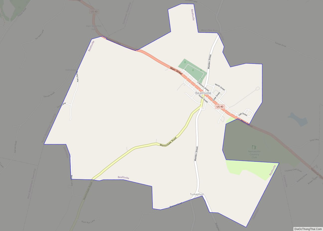 Map of Beallsville borough, Pennsylvania