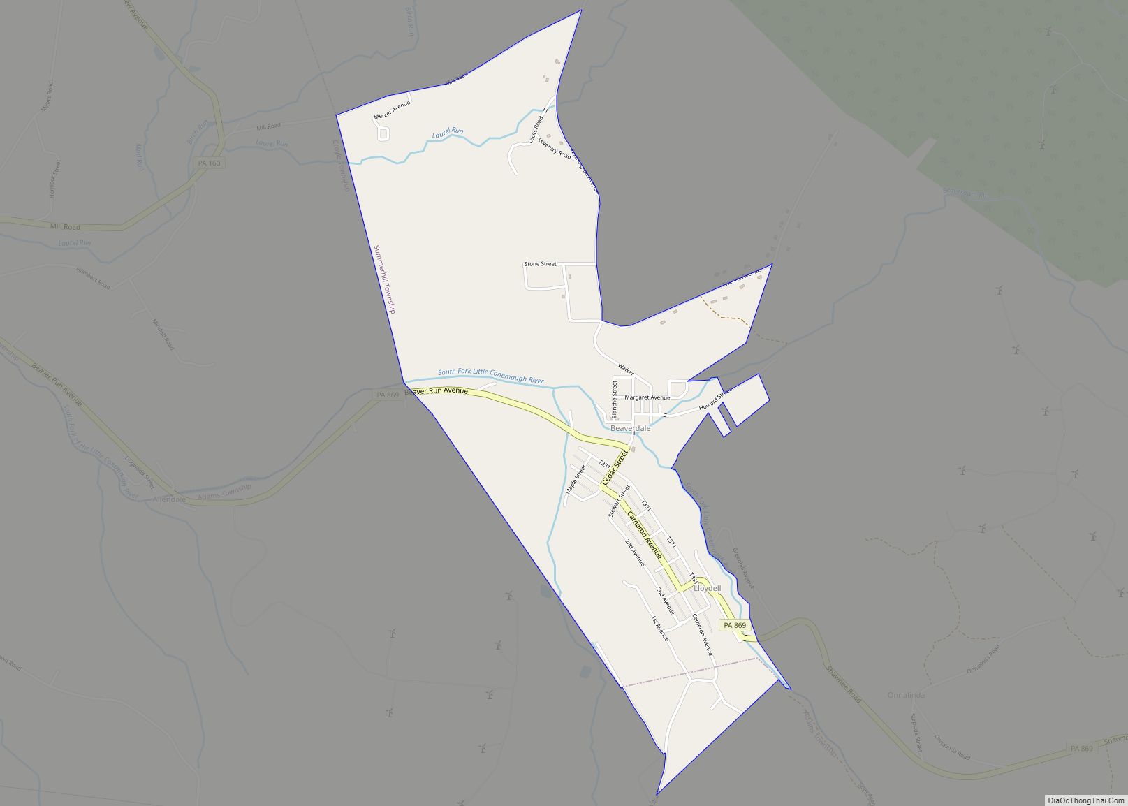 Map of Beaverdale CDP, Pennsylvania