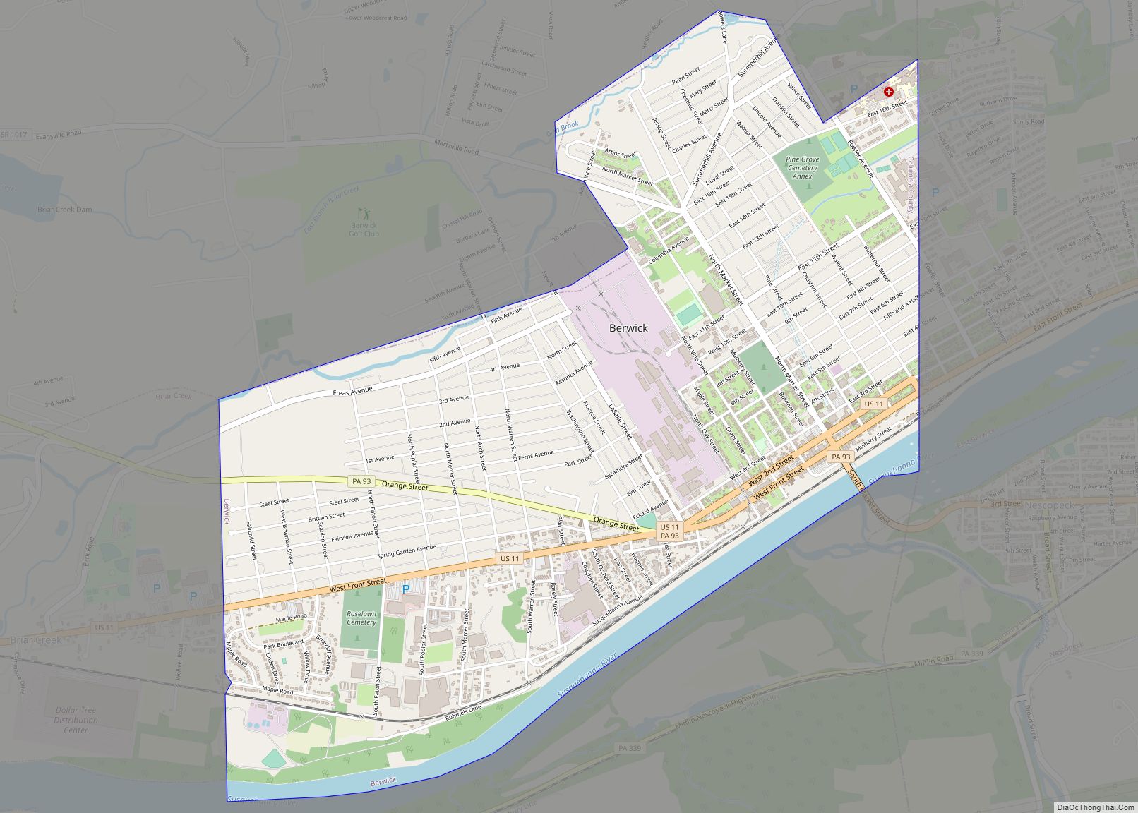 Map of Berwick borough, Pennsylvania