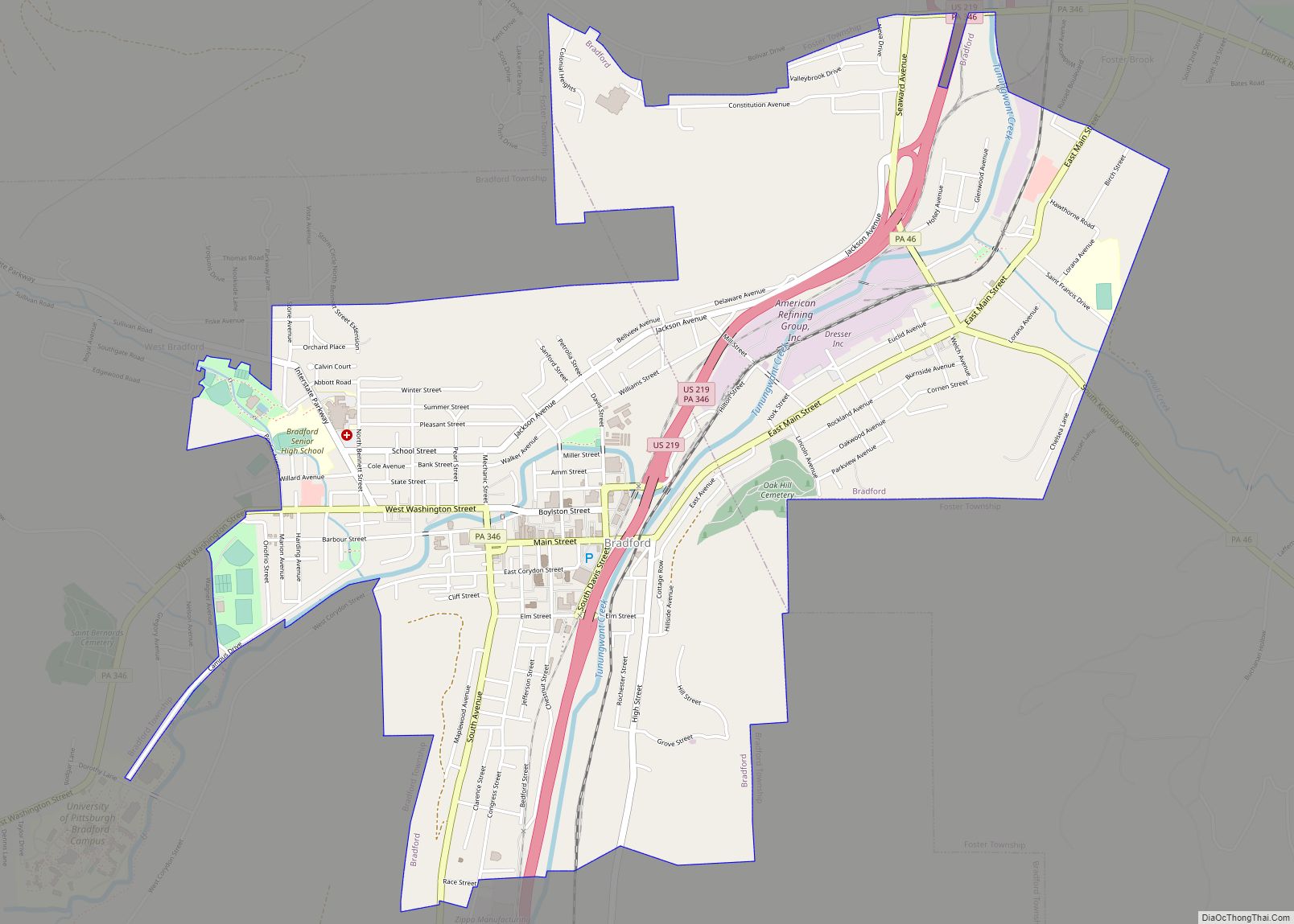 Map of Bradford city, Pennsylvania