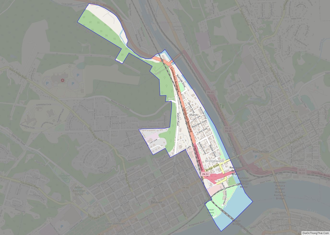 Map of Bridgewater borough, Pennsylvania