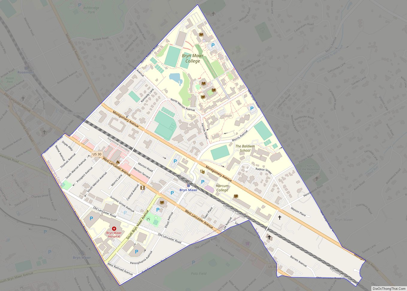 Map of Bryn Mawr CDP