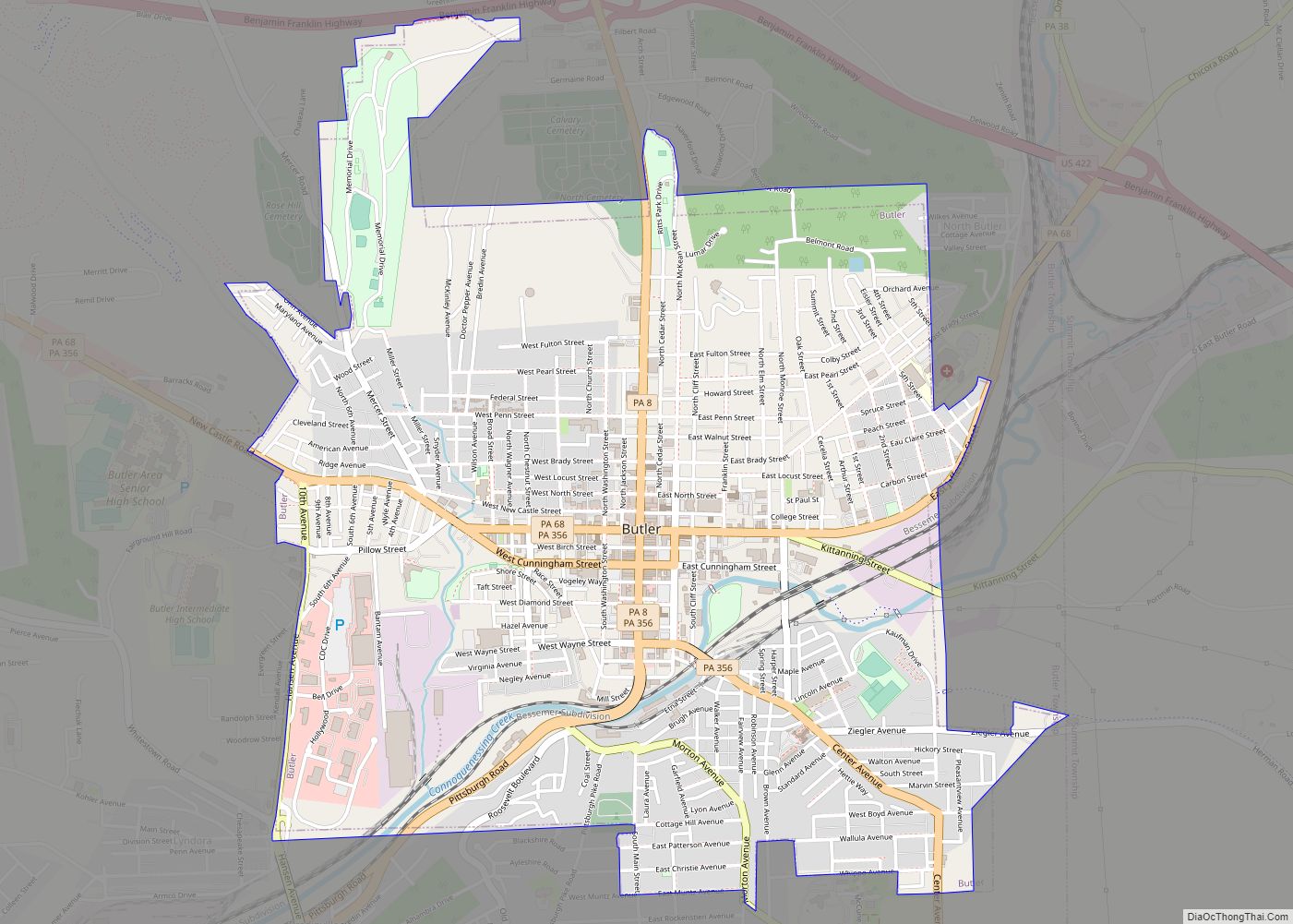 Map of Butler city, Pennsylvania