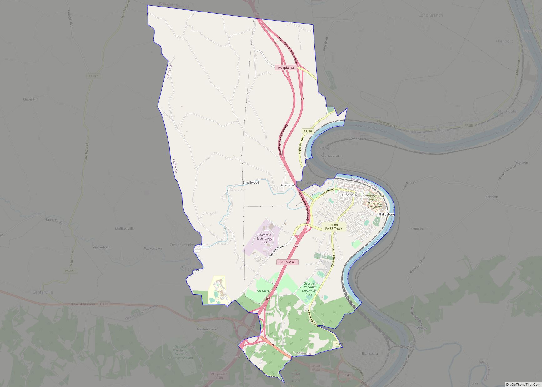 Map of California borough, Pennsylvania