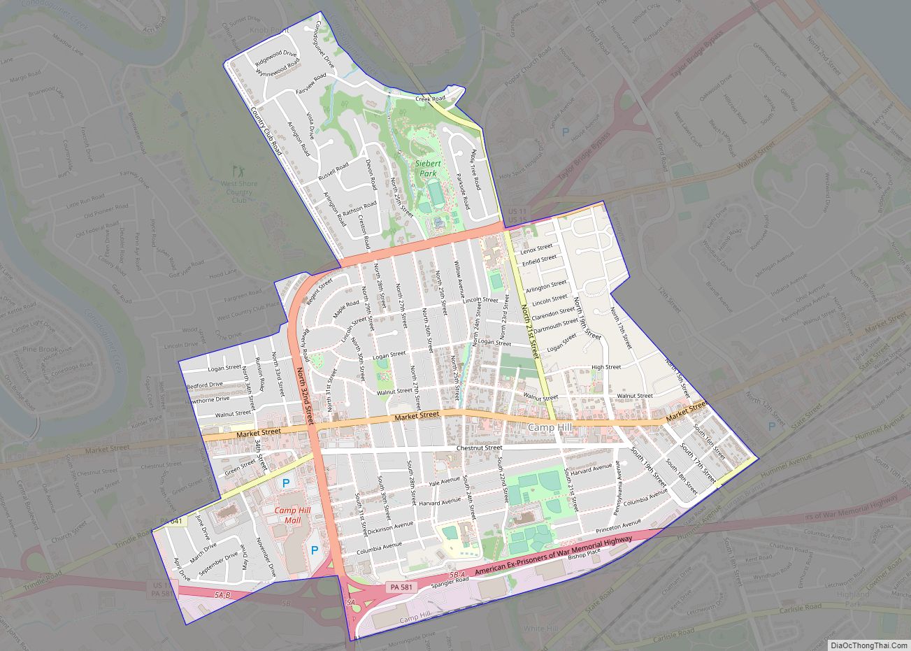 Map of Camp Hill borough, Pennsylvania