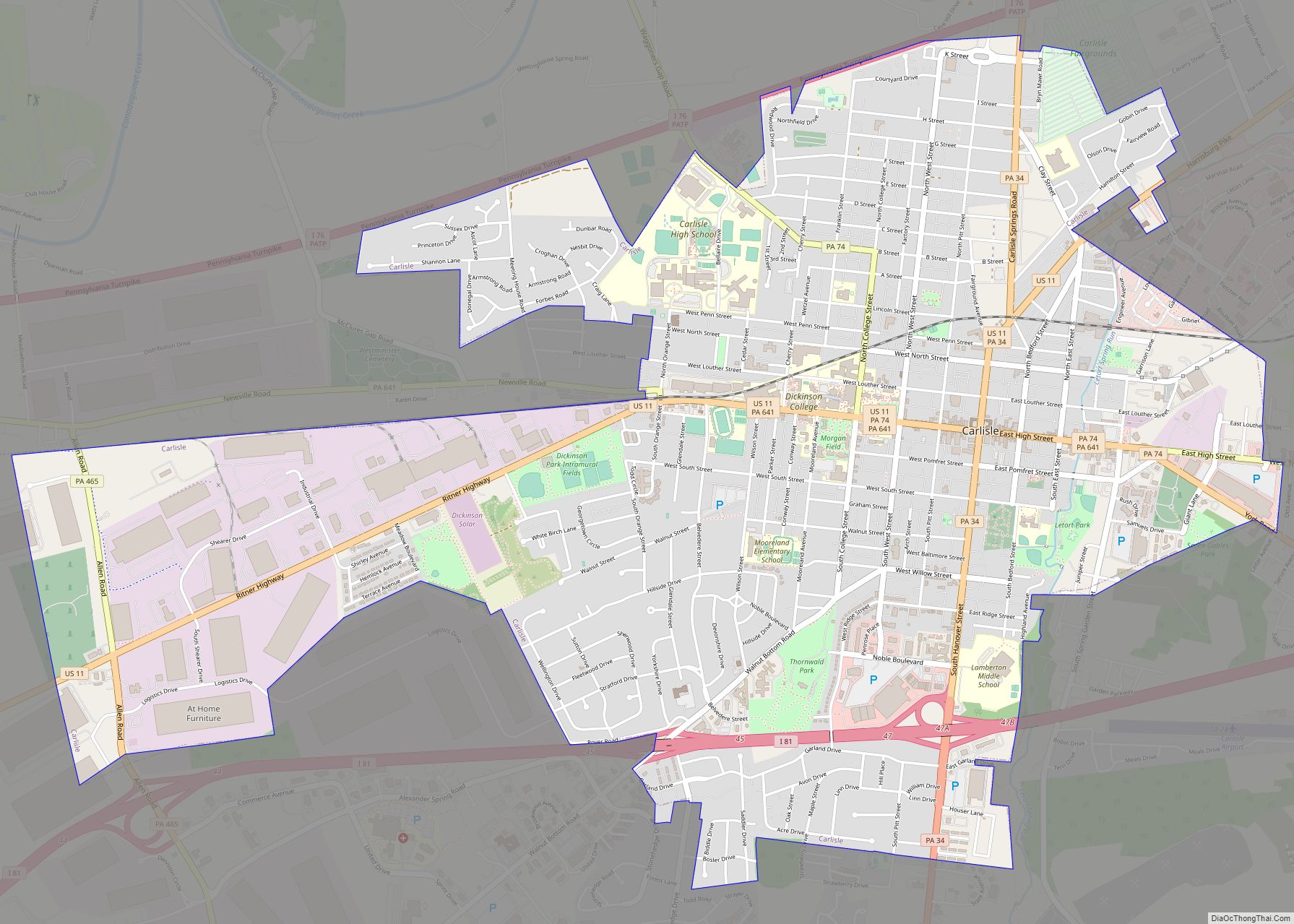 Map of Carlisle borough, Pennsylvania