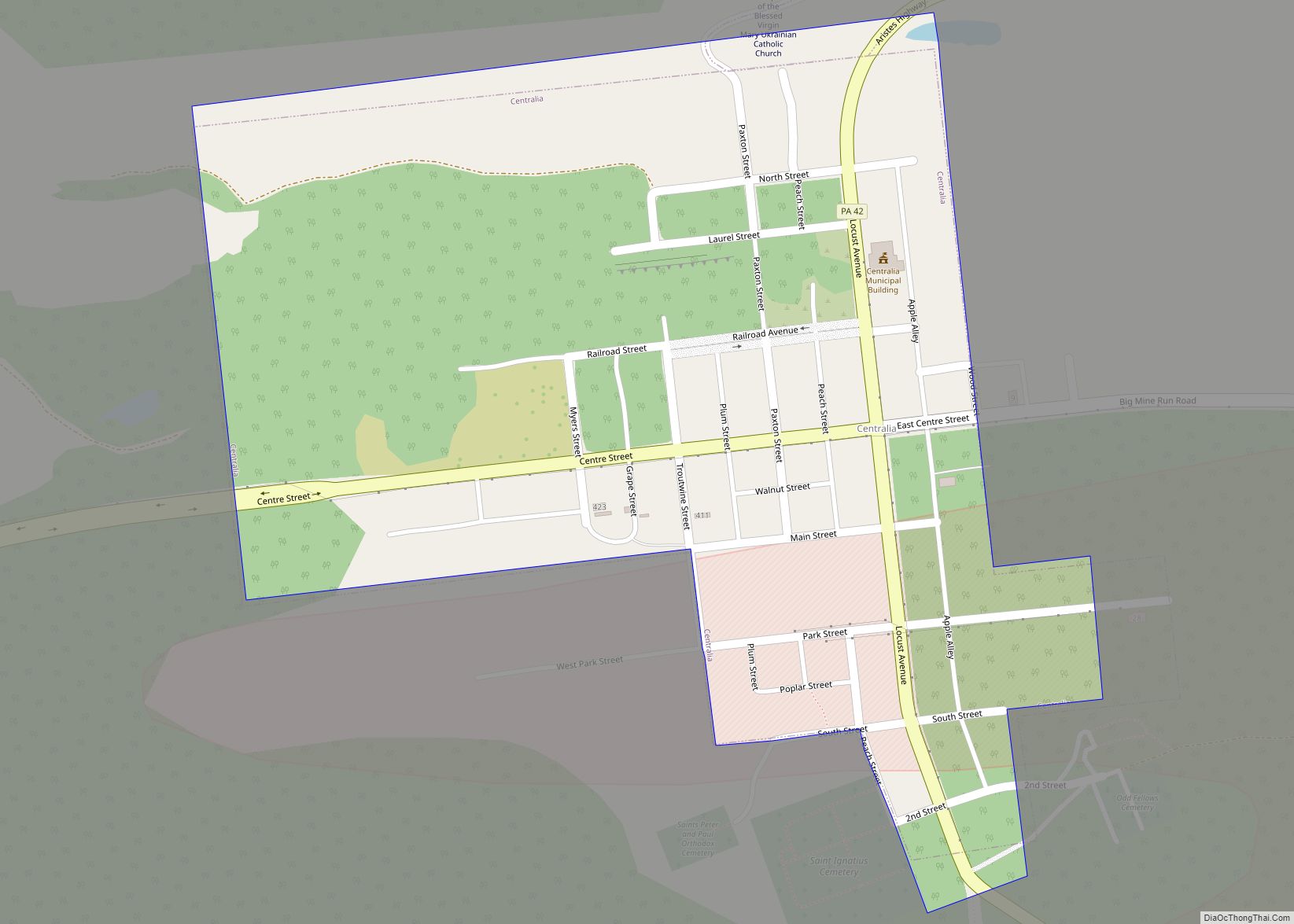 Map of Centralia borough, Pennsylvania